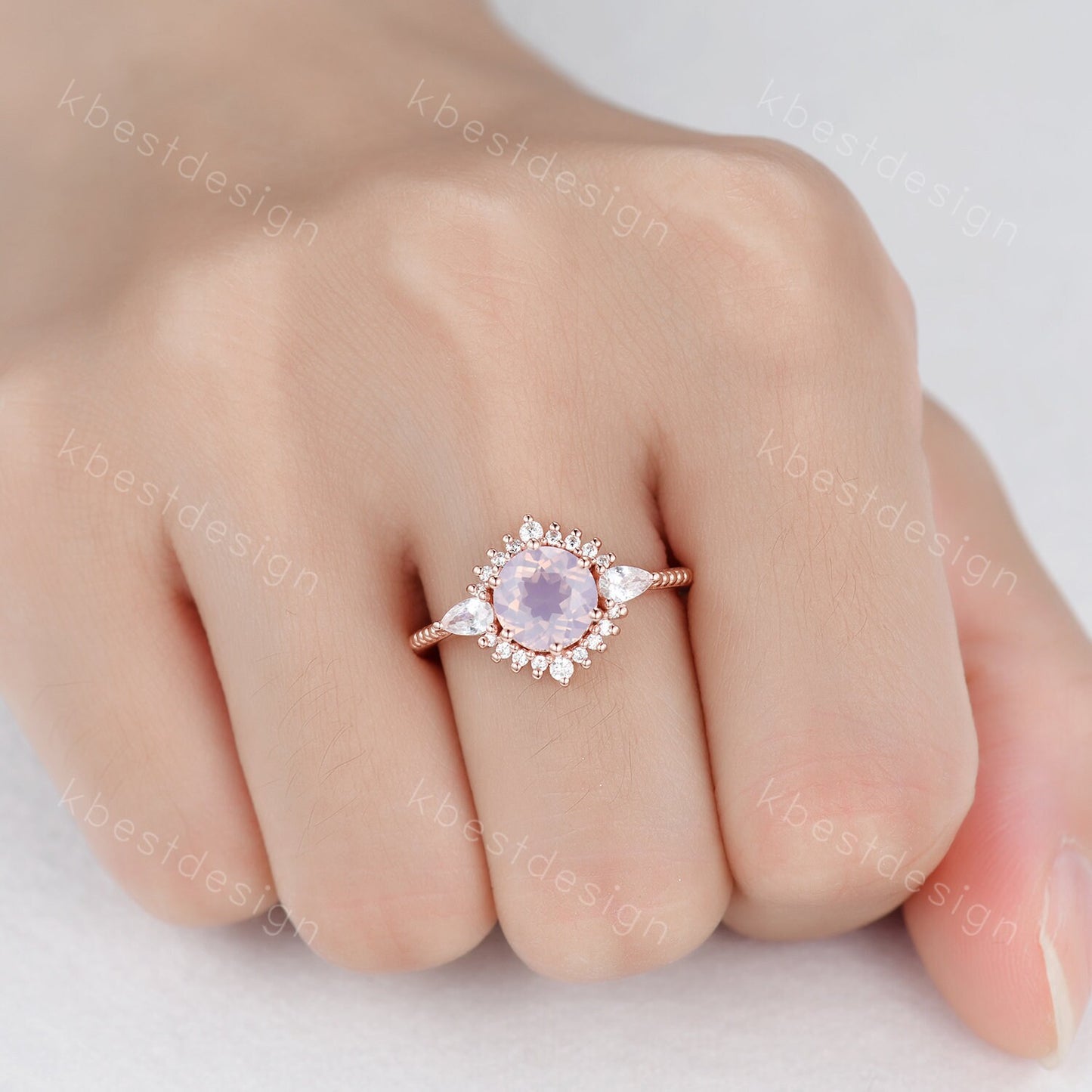 Vintage Lavender Amethyst Ring Rose Gold Round Cut Amethyst Engagement Ring Unique Art Deco Pear Shaped Diamond Bridal Promise Ring