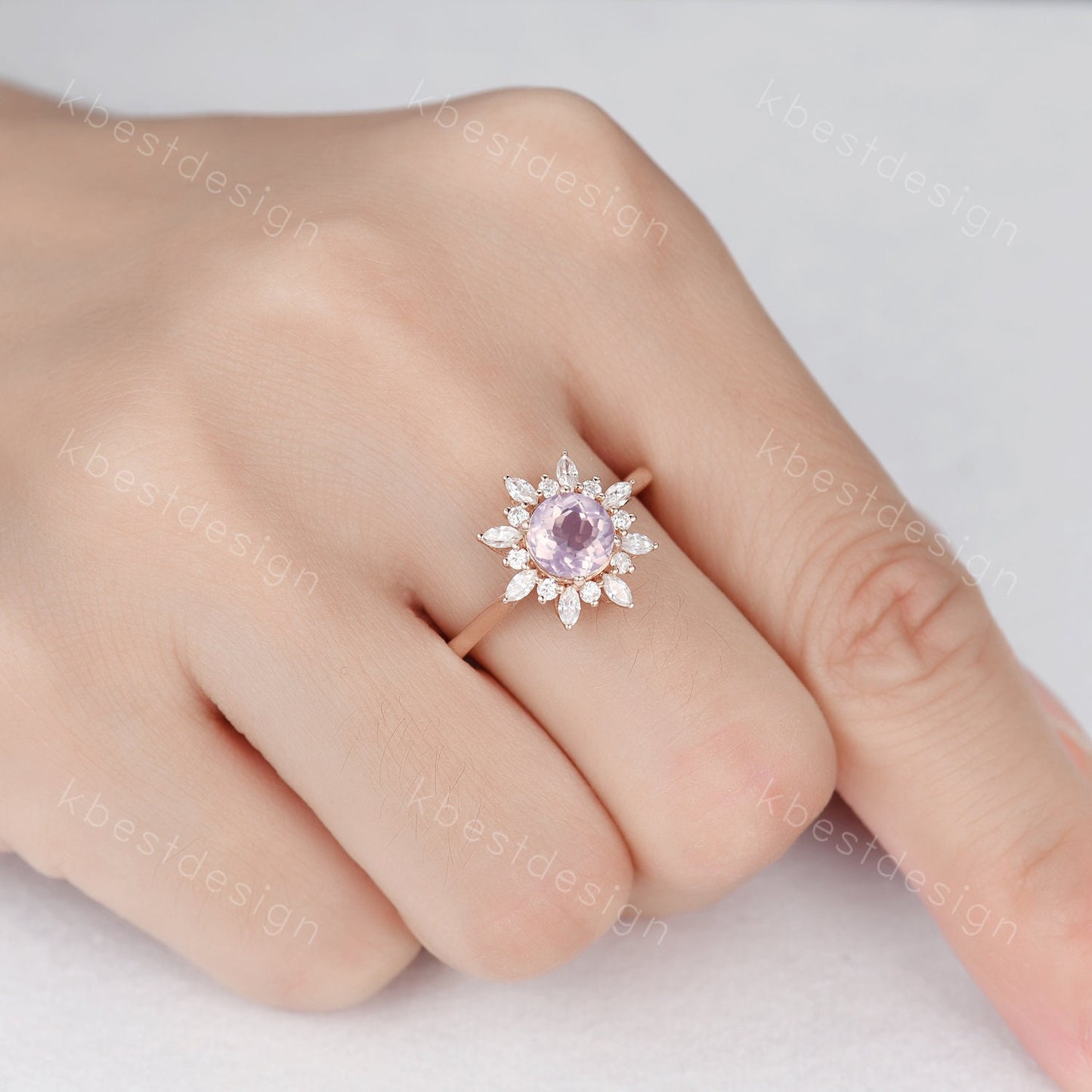 Natural Lavender Amethyst Ring Vintage Unique Diamond Halo Bridal Ring Amethyst Solitaire Engagement Ring February Birthstone Promise Ring