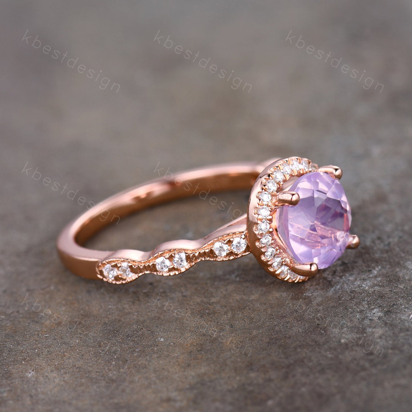 Natural Amethyst Ring, Rose Gold Lavender Amethyst Ring, February Birthstone Ring, Art Deco Wedding Ring, Gemstone Ring, Amethyst Jewelry