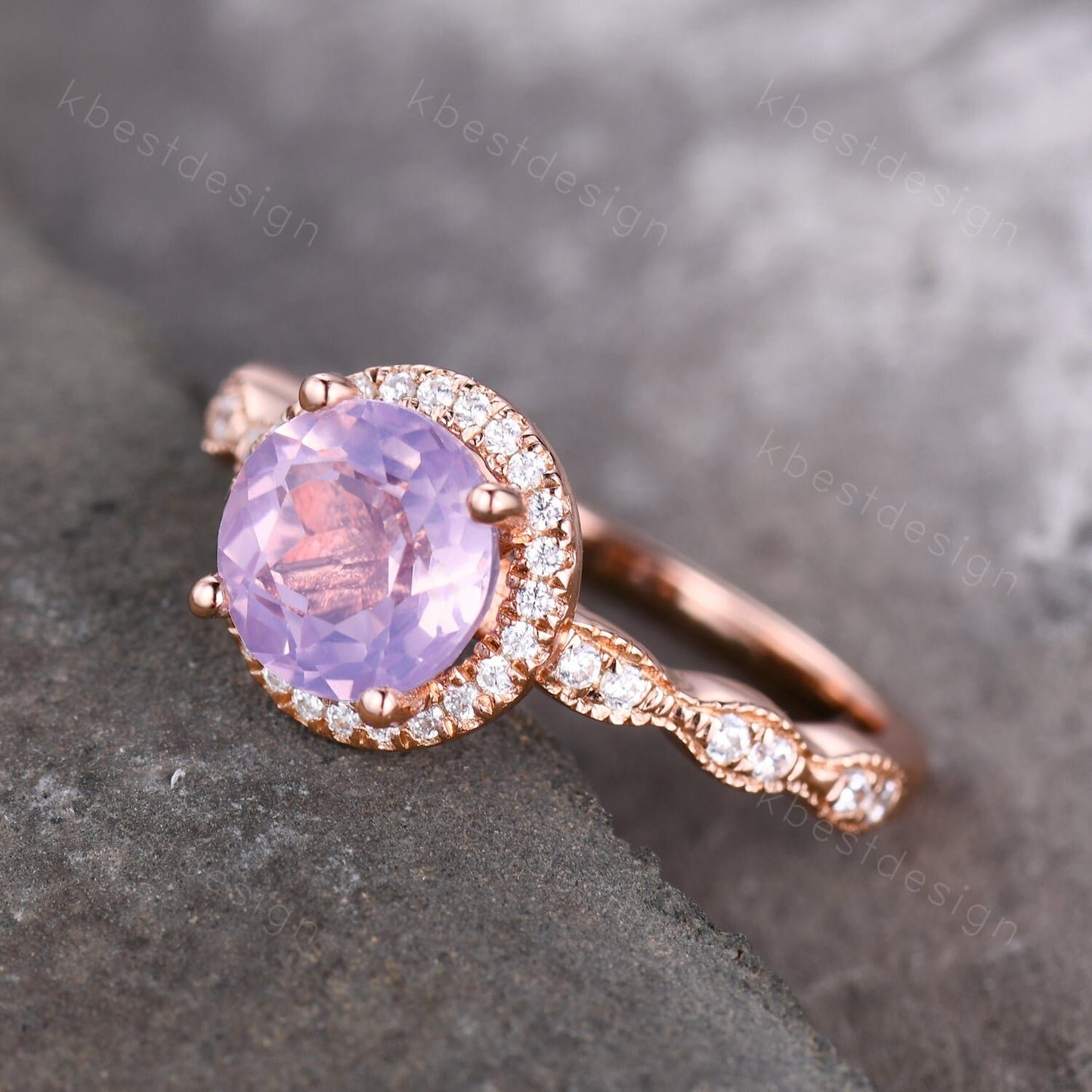 Natural Amethyst Ring, Rose Gold Lavender Amethyst Ring, February Birthstone Ring, Art Deco Wedding Ring, Gemstone Ring, Amethyst Jewelry