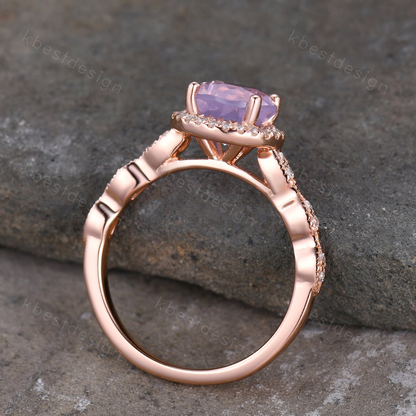 Natural Amethyst Ring, Rose Gold Lavender Amethyst Ring, February Birthstone Ring, Art Deco Wedding Ring, Gemstone Ring, Amethyst Jewelry