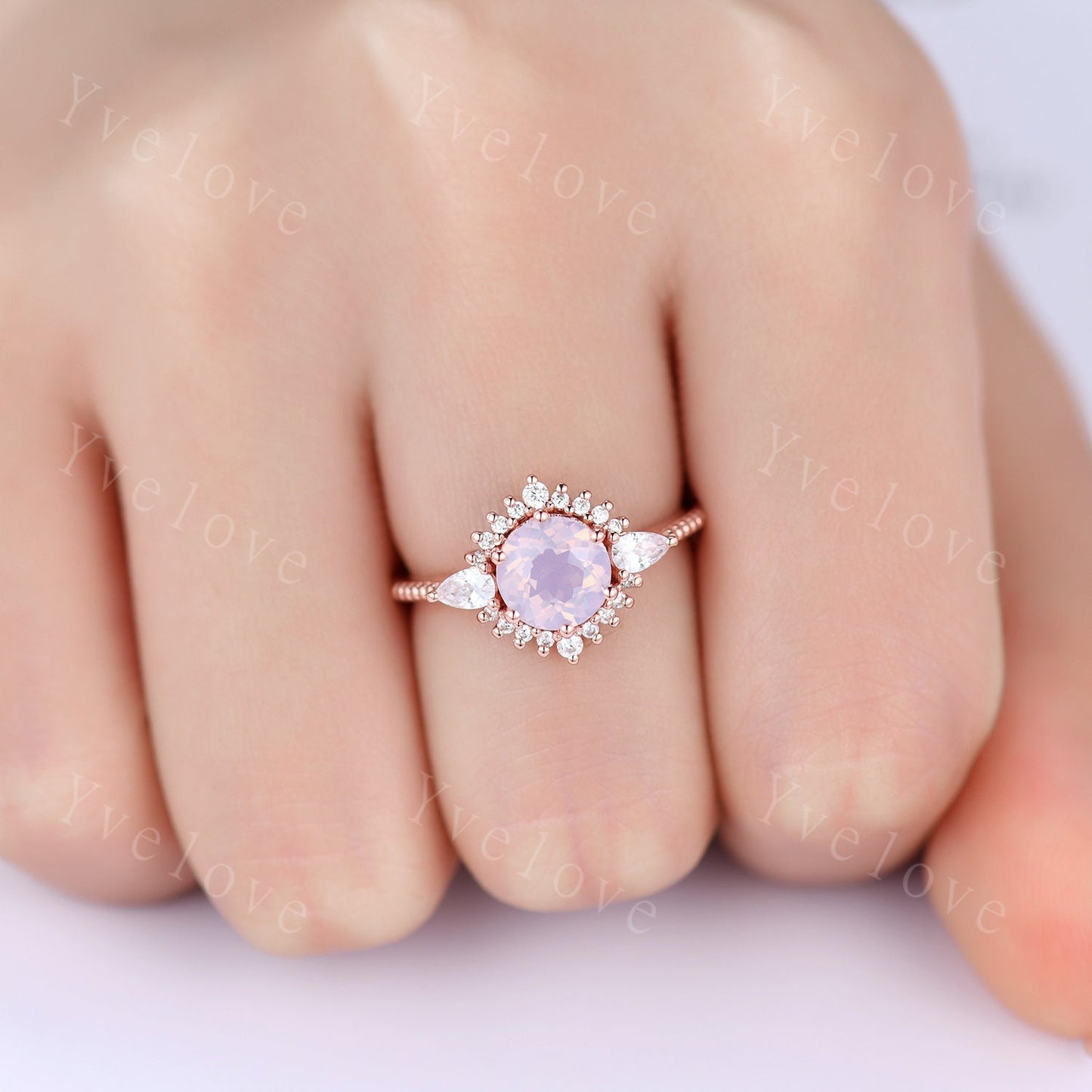 Unique Lavender Amethyst Ring,Purple Amethyst  Engagement Ring,Amethyst Ring,Pear Moissanite Side Stone,925 Sterling silver,Women Ring Gift