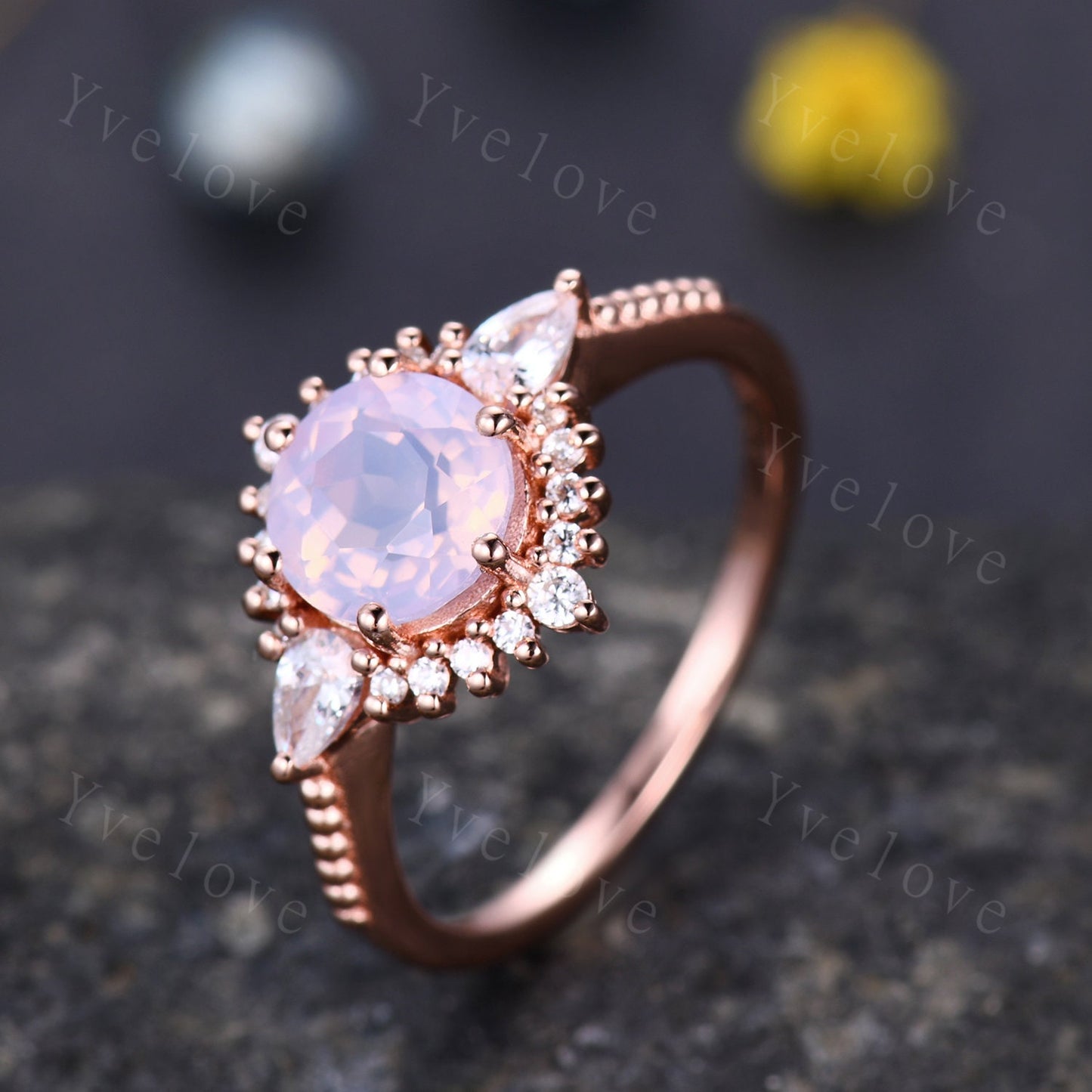 Unique Lavender Amethyst Ring,Purple Amethyst  Engagement Ring,Amethyst Ring,Pear Moissanite Side Stone,925 Sterling silver,Women Ring Gift