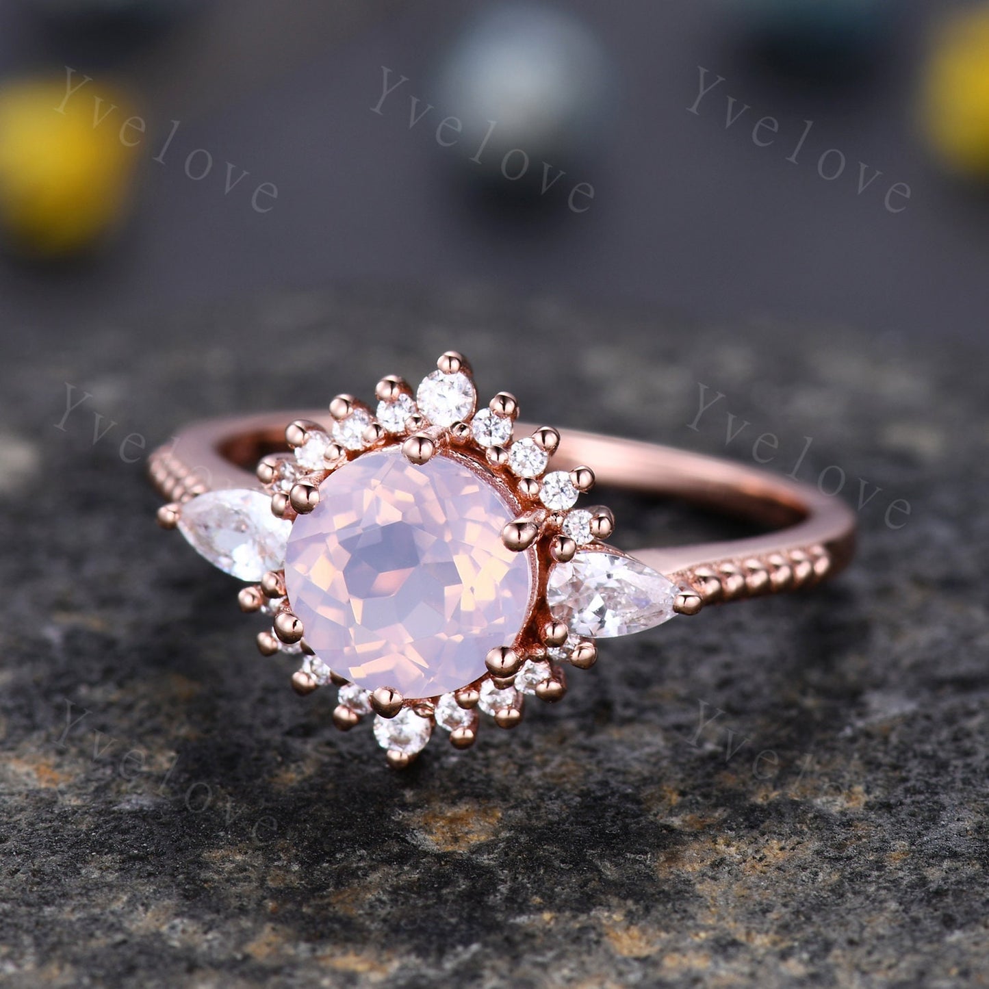 Unique Lavender Amethyst Ring,Purple Amethyst  Engagement Ring,Amethyst Ring,Pear Moissanite Side Stone,925 Sterling silver,Women Ring Gift