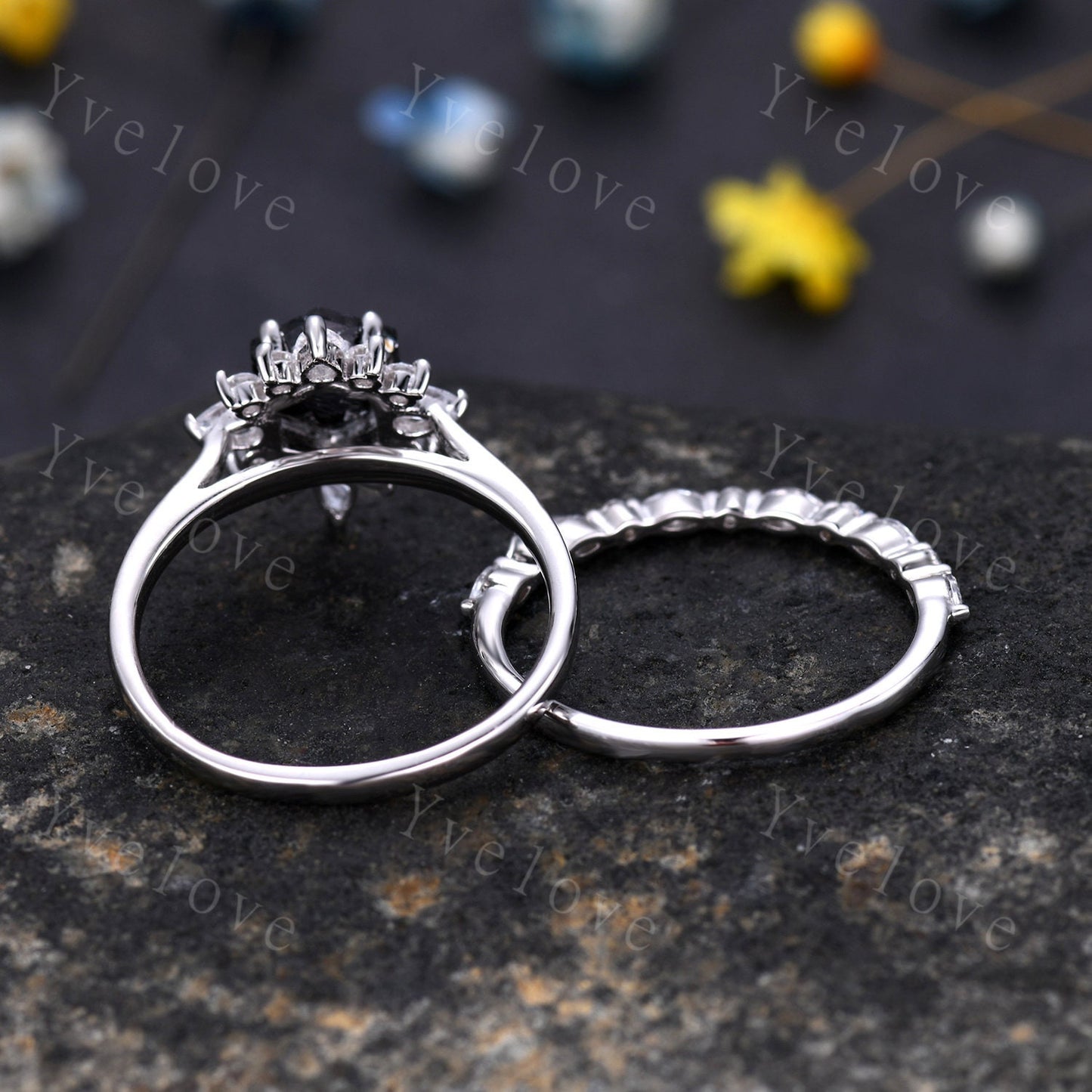 Retro Alexandrite Engagement Ring Set,Vingate Moissanite Band,White Gold Ring,Women Stacking Matching Wedding Ring Promise Ring Gift For Her