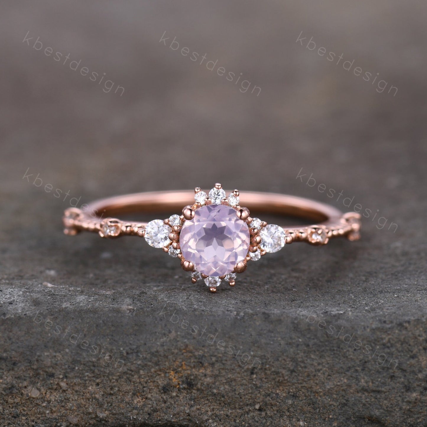 Dainty Rose Gold Lavender Amethyst Engagement Ring Unique Art Deco Amethyst Ring For Women February Birthstone Ring Wedding Promise Ring