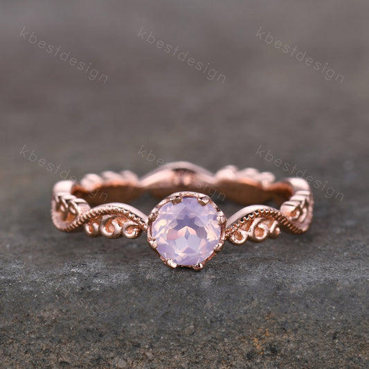 Antique Lavender Amethyst Ring Rose Gold Amethyst Engagement Ring Unique Filigree Wedding Ring for Women Vintage Bridal Promise Ring