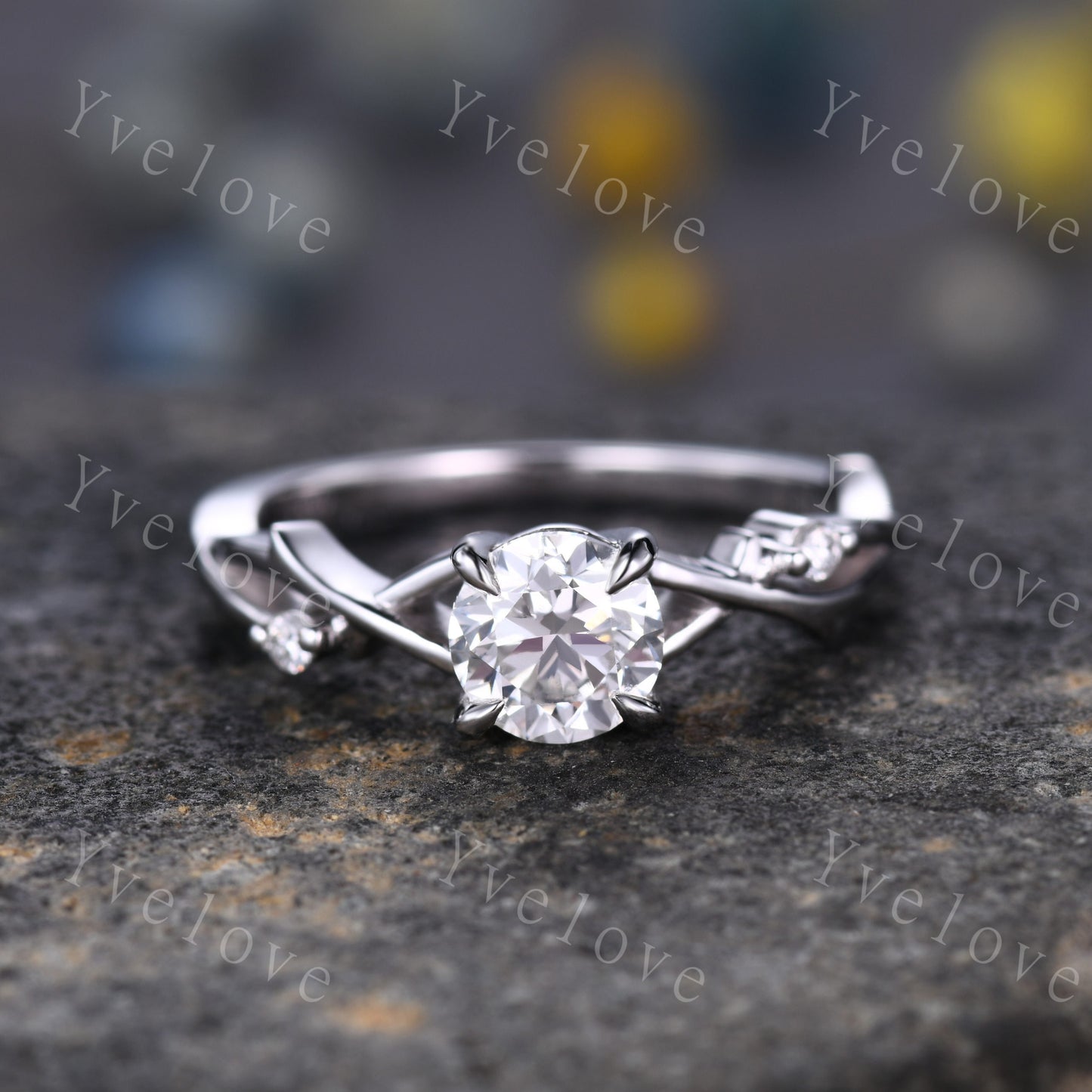 1.2ct Moissanite Engagement Ring Set,Twisted Ring Set,Leaf and Vines Moissanite Bridal Set,Branch Ring,Twig Diamond Ring Set,14k White Gold