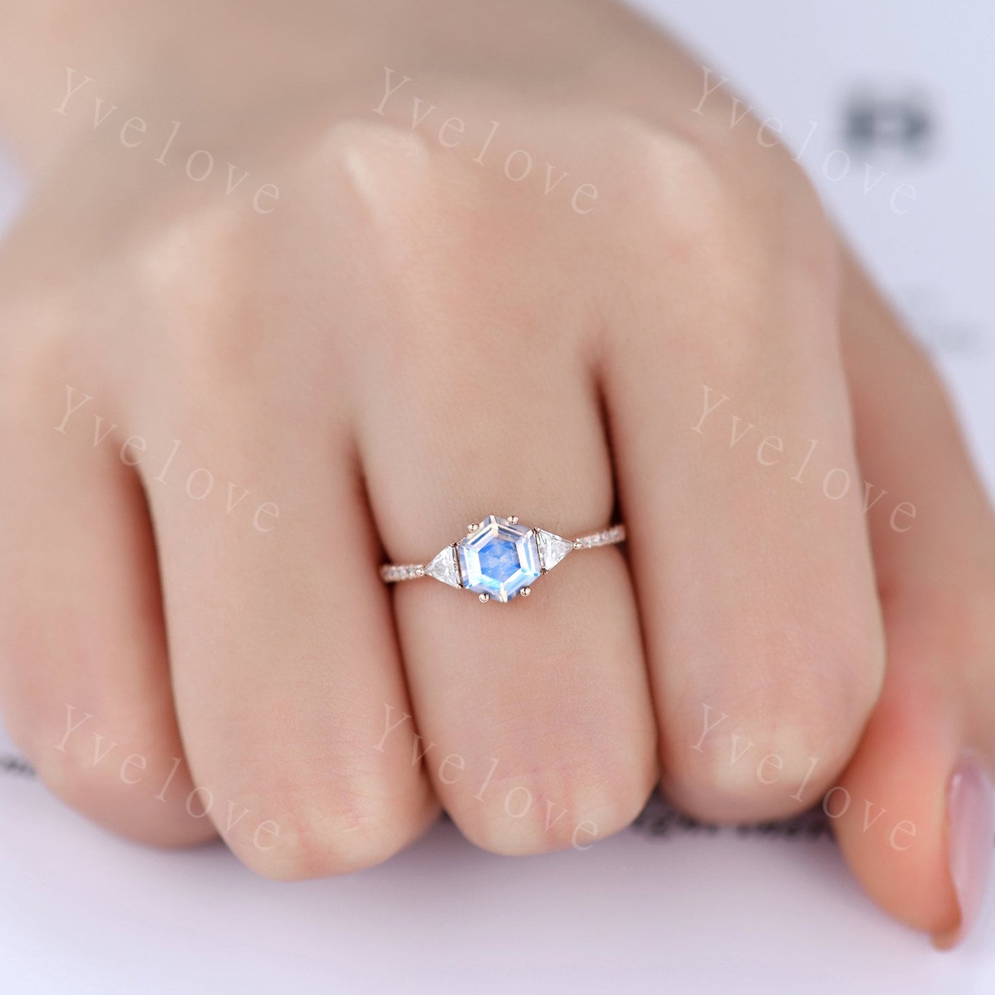 Hexagon Cut Moonstone Engagement Ring,Vingate Bridal Ring,925 Silver,Gothic Ring,Moissanite Anniversary Wedding Ring Birthday Gift for Her