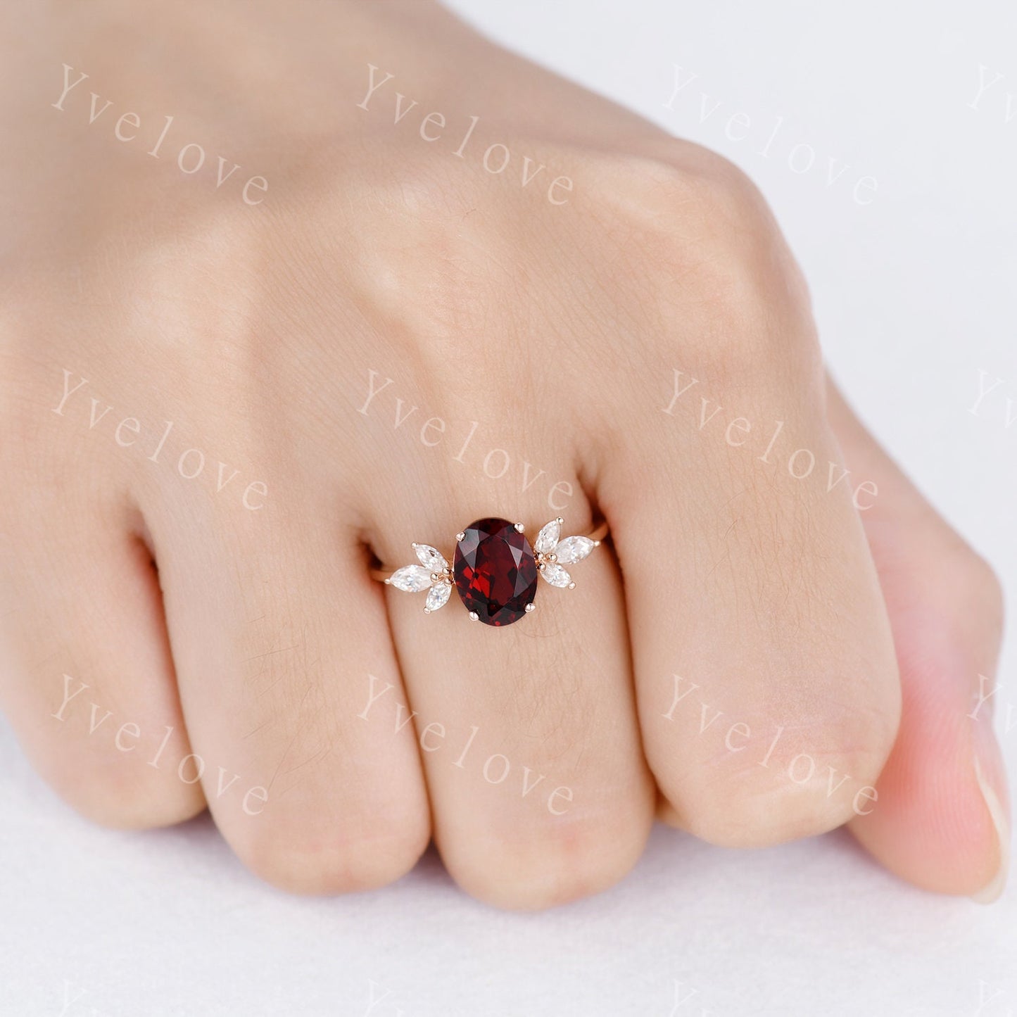 Vintage Garnet engagement ring set rose gold art deco ring moissanite stackng matching band women promise ring bridal ring anniversary gift