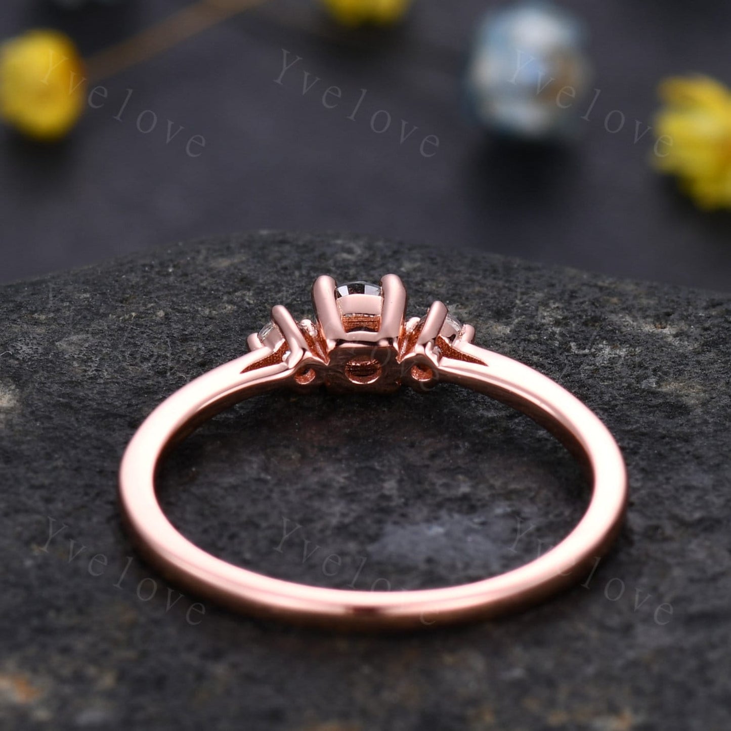 Minimalist Salt and Pepper Diamond Engagement Ring,Rose Gold,Danity round cut 3 stone Bridal ring,Art deco Wedding Ring,Unique Anniversary