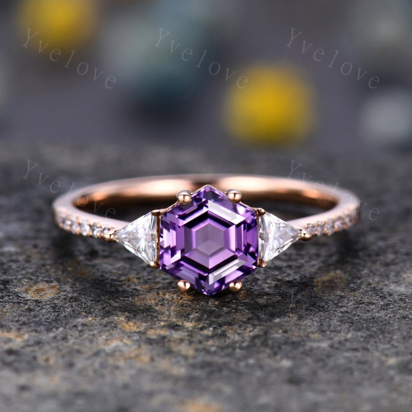 Hexagon Cut Moss Agate Engagement Ring,Vingate Bridal Ring,925 Silver,Gothic Ring,Anniversary Wedding Ring Birthday Gift for Her