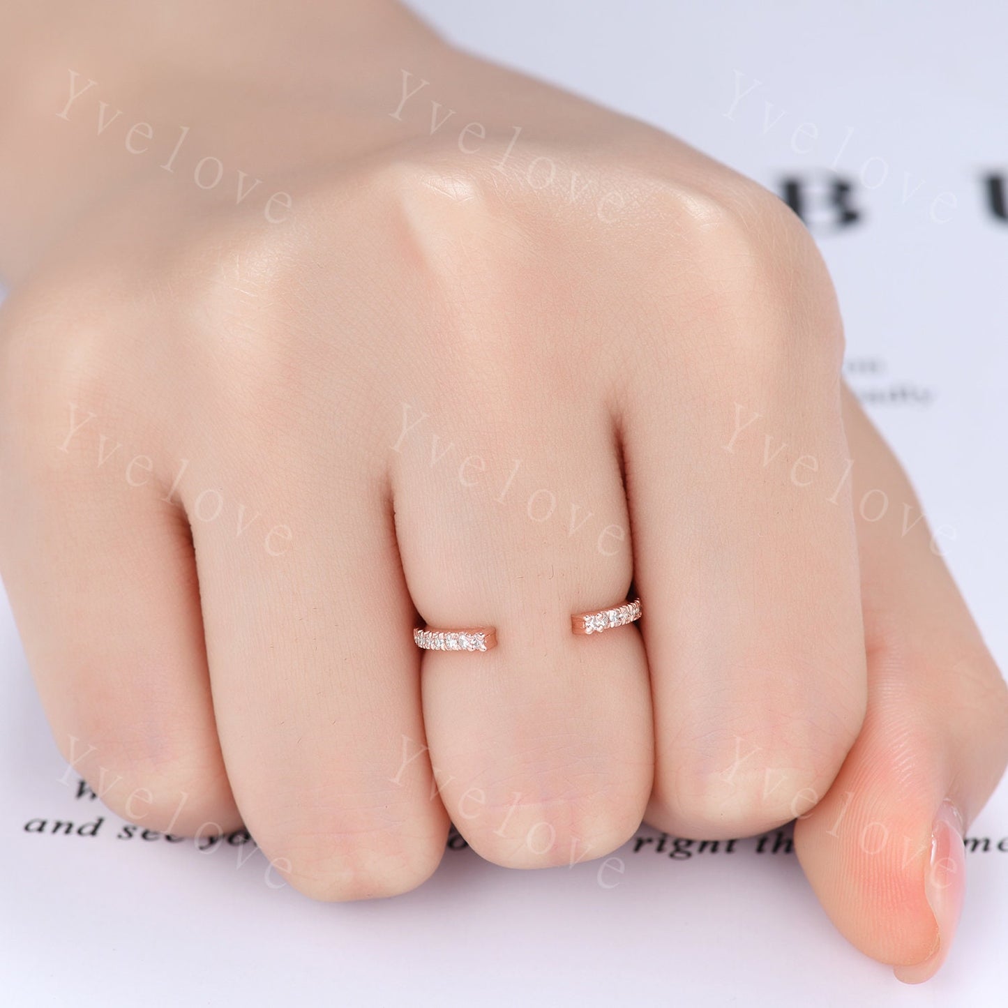 Open diamond wedding band open gap ring 14k rose gold stacking ring natural diamond half eternity ring Anniversary Valentine's Day ring gift