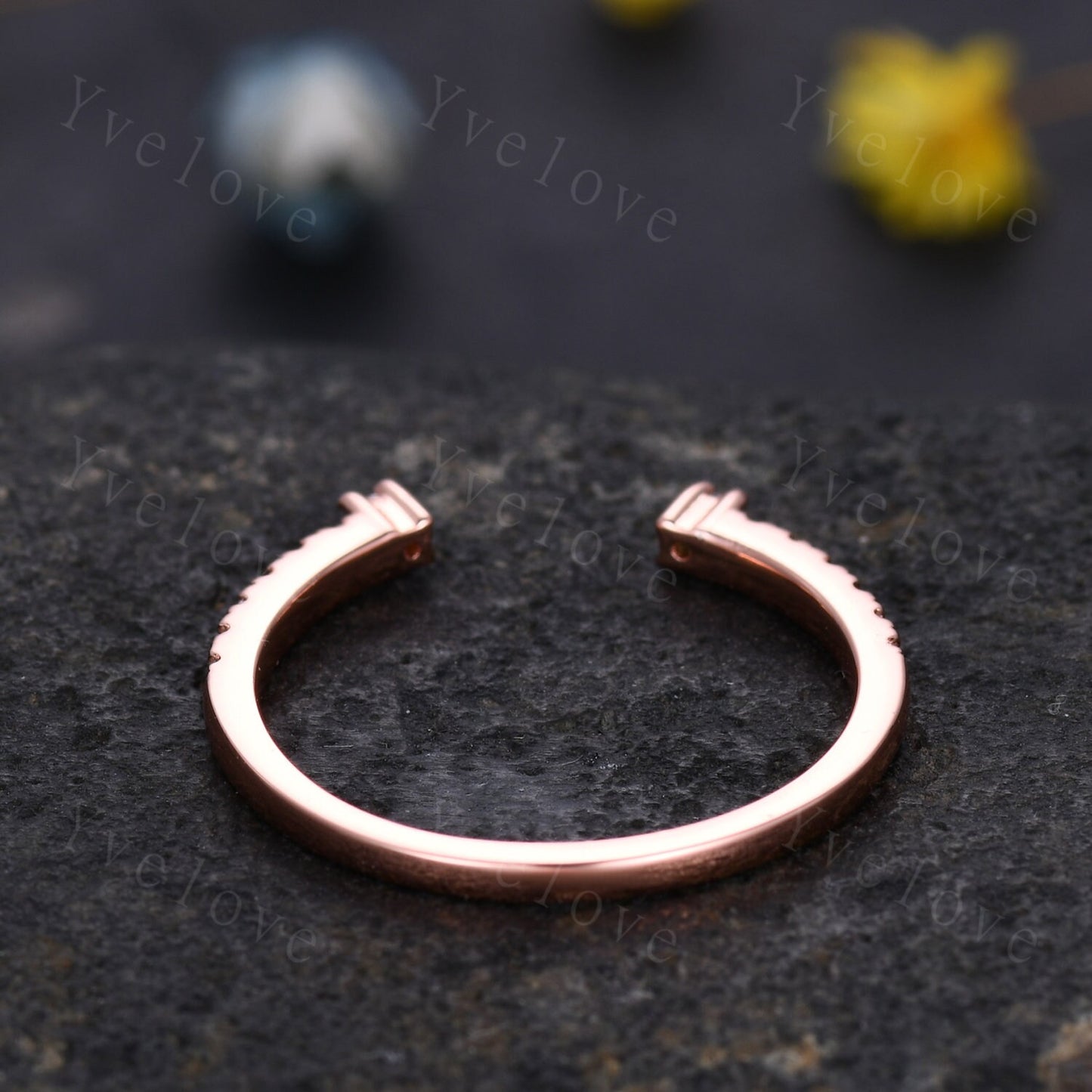 Open diamond wedding band open gap ring 14k rose gold stacking ring natural diamond half eternity ring Anniversary Valentine's Day ring gift