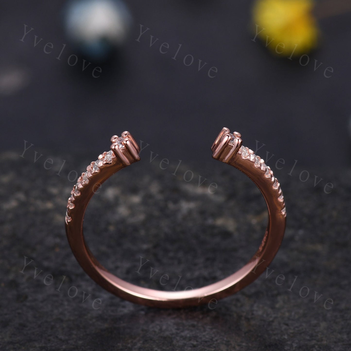 Open diamond wedding band open gap ring 14k rose gold stacking ring natural diamond half eternity ring Anniversary Valentine's Day ring gift