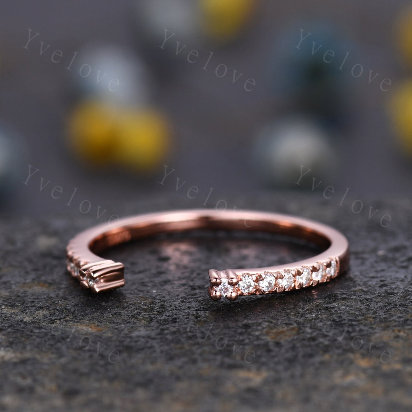 Open diamond wedding band open gap ring 14k rose gold stacking ring natural diamond half eternity ring Anniversary Valentine's Day ring gift