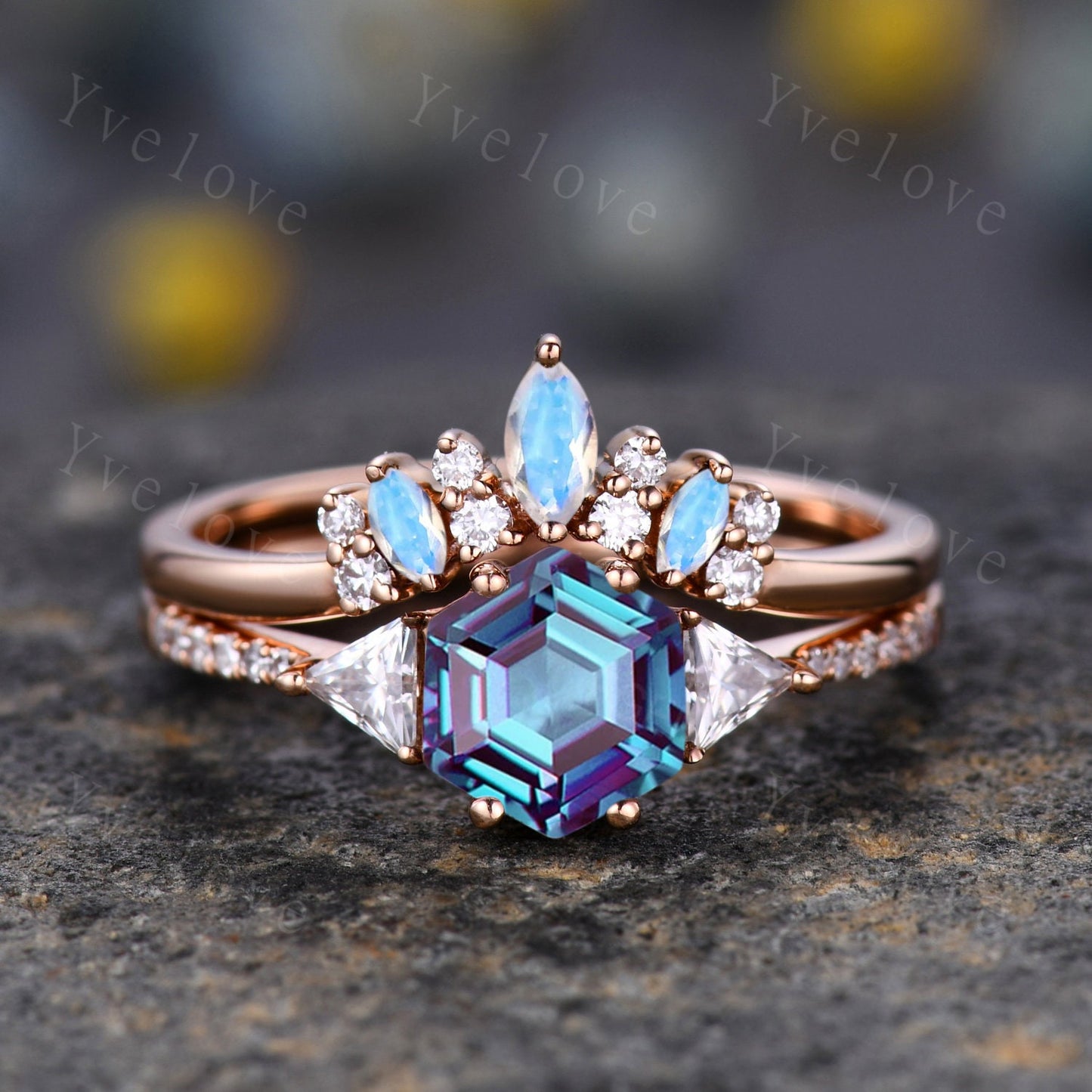 Hexagon Cut Alexandrite Engagement Ring,Vingate Bridal Ring,925 Silver,Gothic Ring,Moissanite Anniversary Wedding Ring Birthday Gift for Her