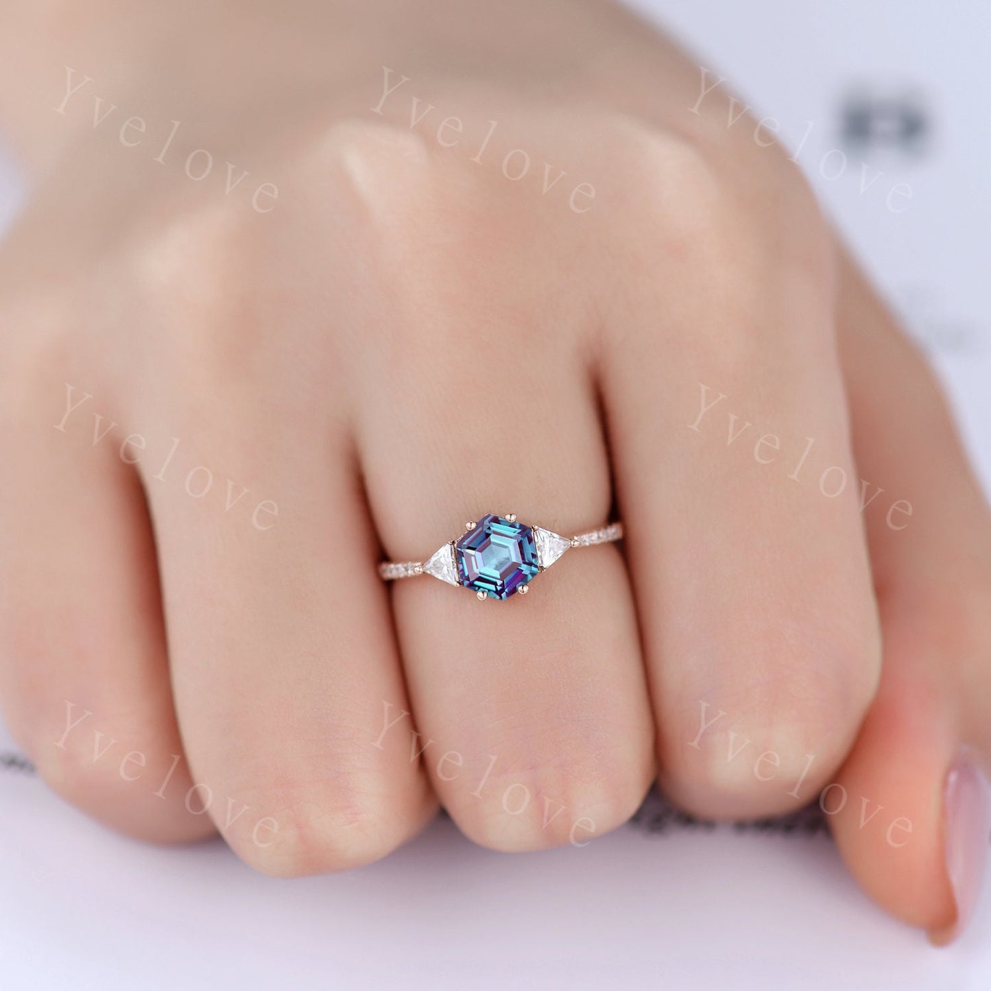 Hexagon Cut Alexandrite Engagement Ring,Vingate Bridal Ring,925 Silver,Gothic Ring,Moissanite Anniversary Wedding Ring Birthday Gift for Her