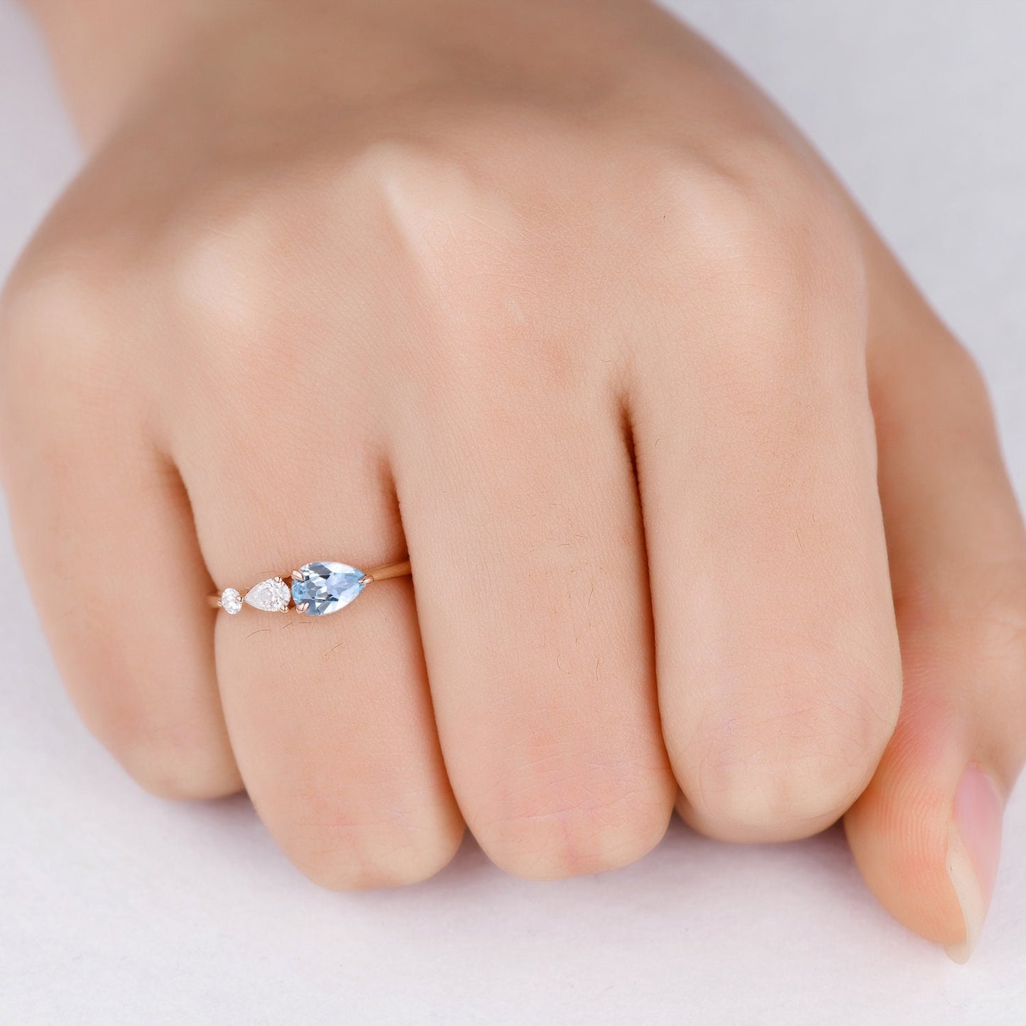 Vintage Aquamarine Ring Engagement Ring,Pear Cut Gems,Art Deco Moissanite Wedding Band,3 Stone Unique Women Bridal Promise Ring Customized