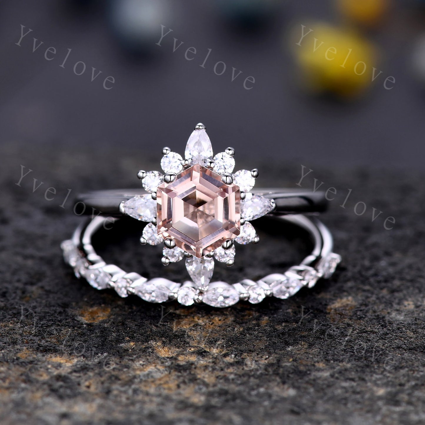 Retro Alexandrite Engagement Ring Set,Vingate Moissanite Band,White Gold Ring,Women Stacking Matching Wedding Ring Promise Ring Gift For Her