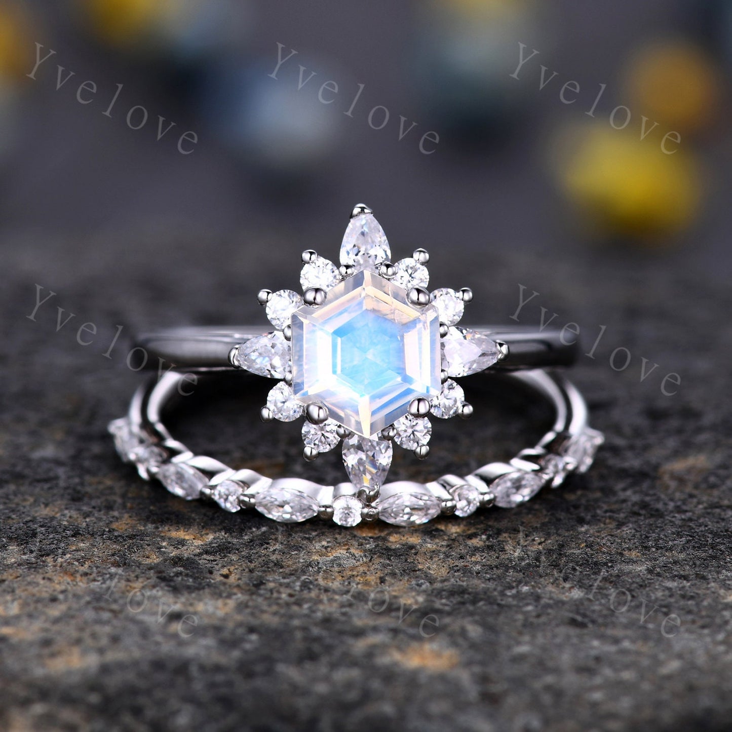Retro Alexandrite Engagement Ring Set,Vingate Moissanite Band,White Gold Ring,Women Stacking Matching Wedding Ring Promise Ring Gift For Her