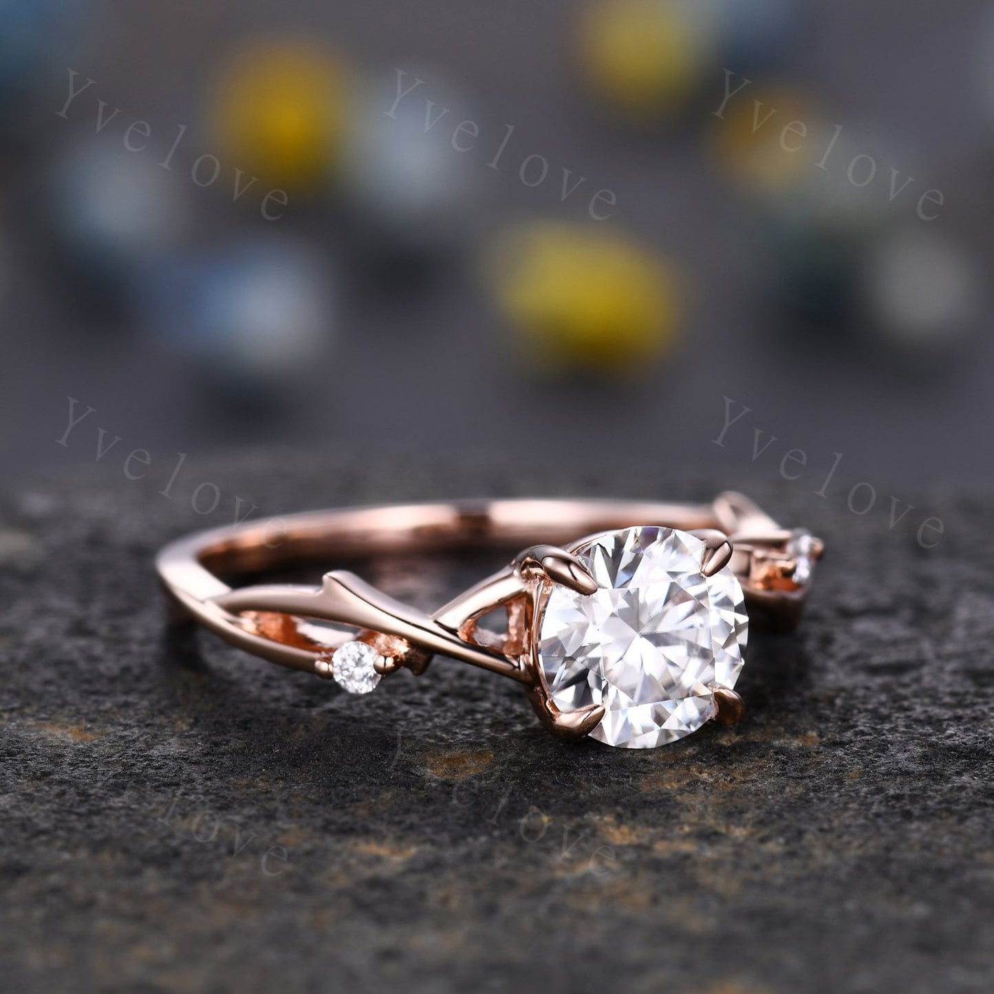 1.2ct Vintage Moissanite Engagement Ring,Twisted Ring,Leaf and Vines Moissanite Bridal Set,Branch Ring,Danity Twig Diamond Ring,Rose gold
