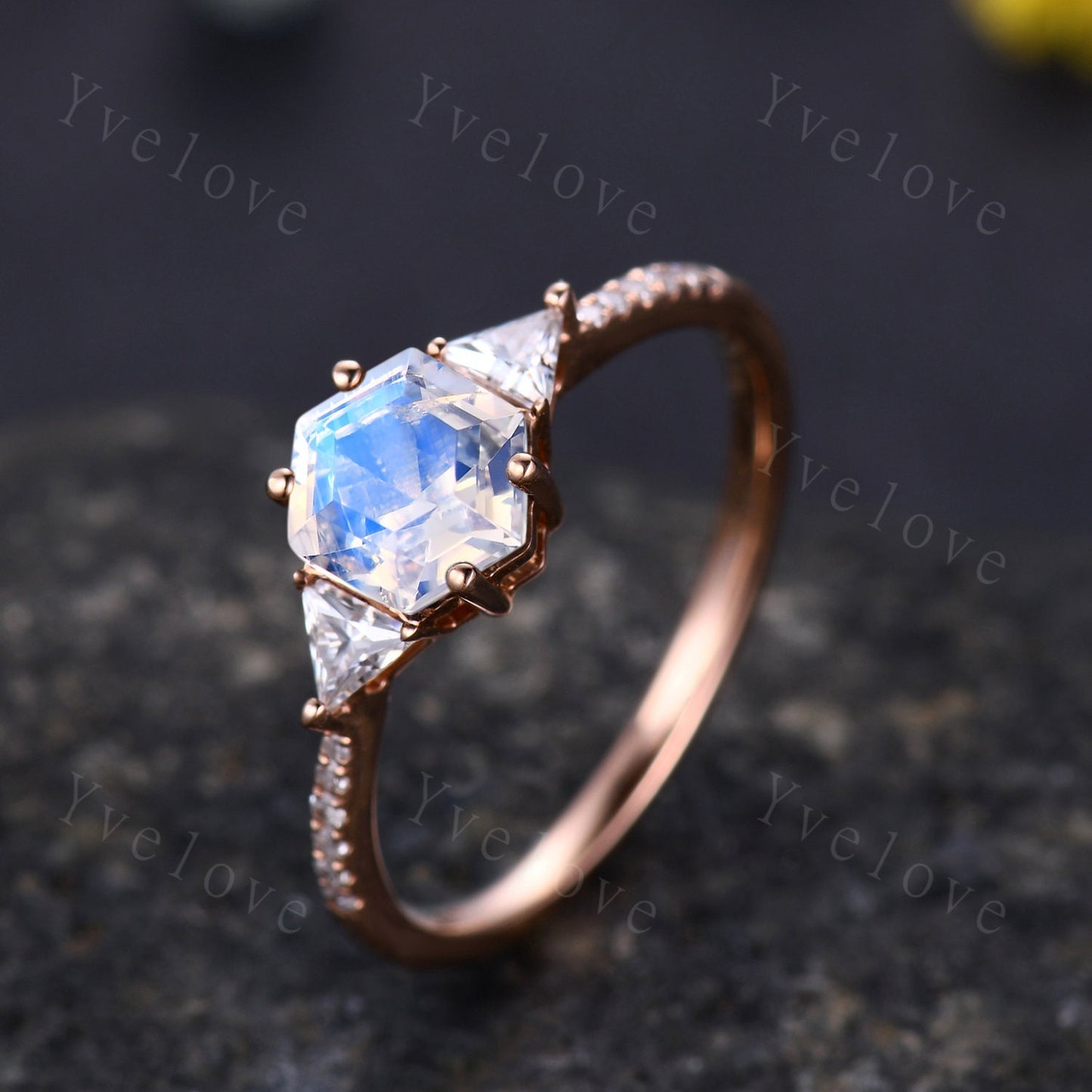 Hexagon Cut Moonstone Engagement Ring,Vingate Bridal Ring,925 Silver,Gothic Ring,Moissanite Anniversary Wedding Ring Birthday Gift for Her