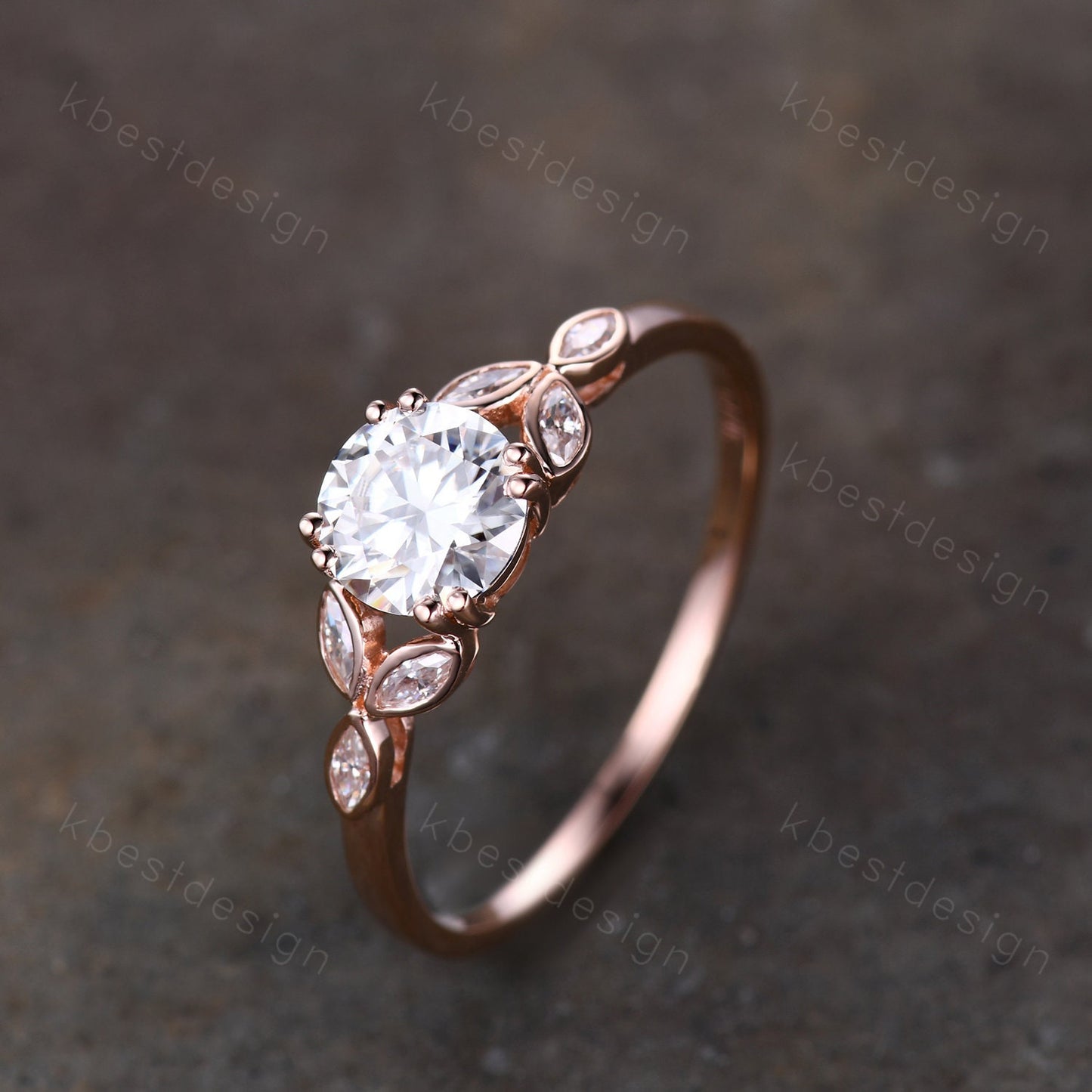 Moissanite engagement ring vintage Unique Marquise cut Moissanite Cluster ring Round cut engagement ring Rose Gold ring Bridal promise ring