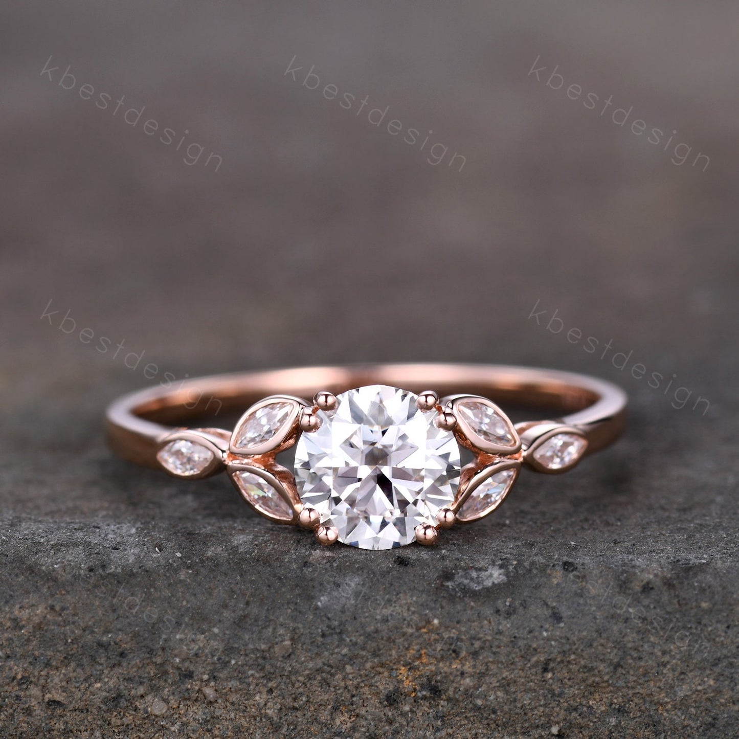 Moissanite engagement ring vintage Unique Marquise cut Moissanite Cluster ring Round cut engagement ring Rose Gold ring Bridal promise ring