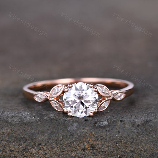 Moissanite engagement ring vintage Unique Marquise cut Moissanite Cluster ring Round cut engagement ring Rose Gold ring Bridal promise ring