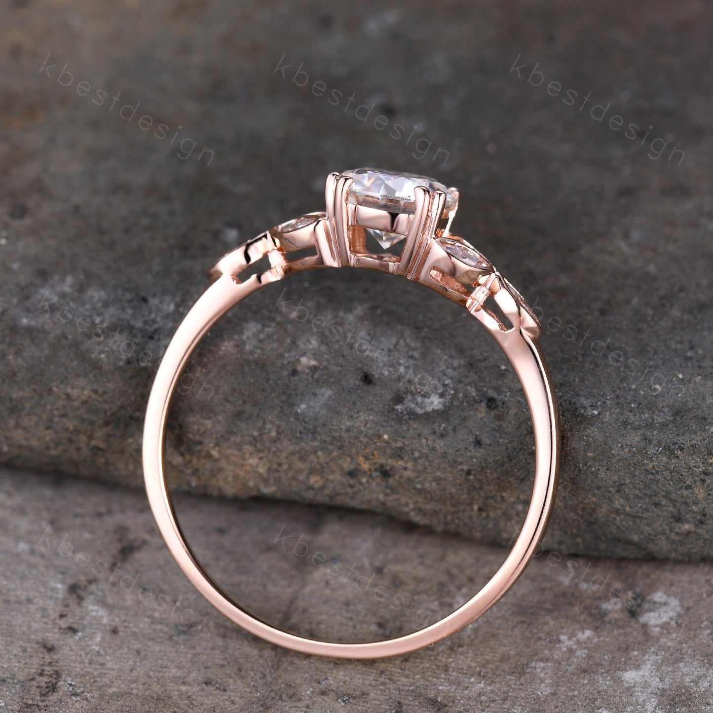 Moissanite engagement ring vintage Unique Marquise cut Moissanite Cluster ring Round cut engagement ring Rose Gold ring Bridal promise ring