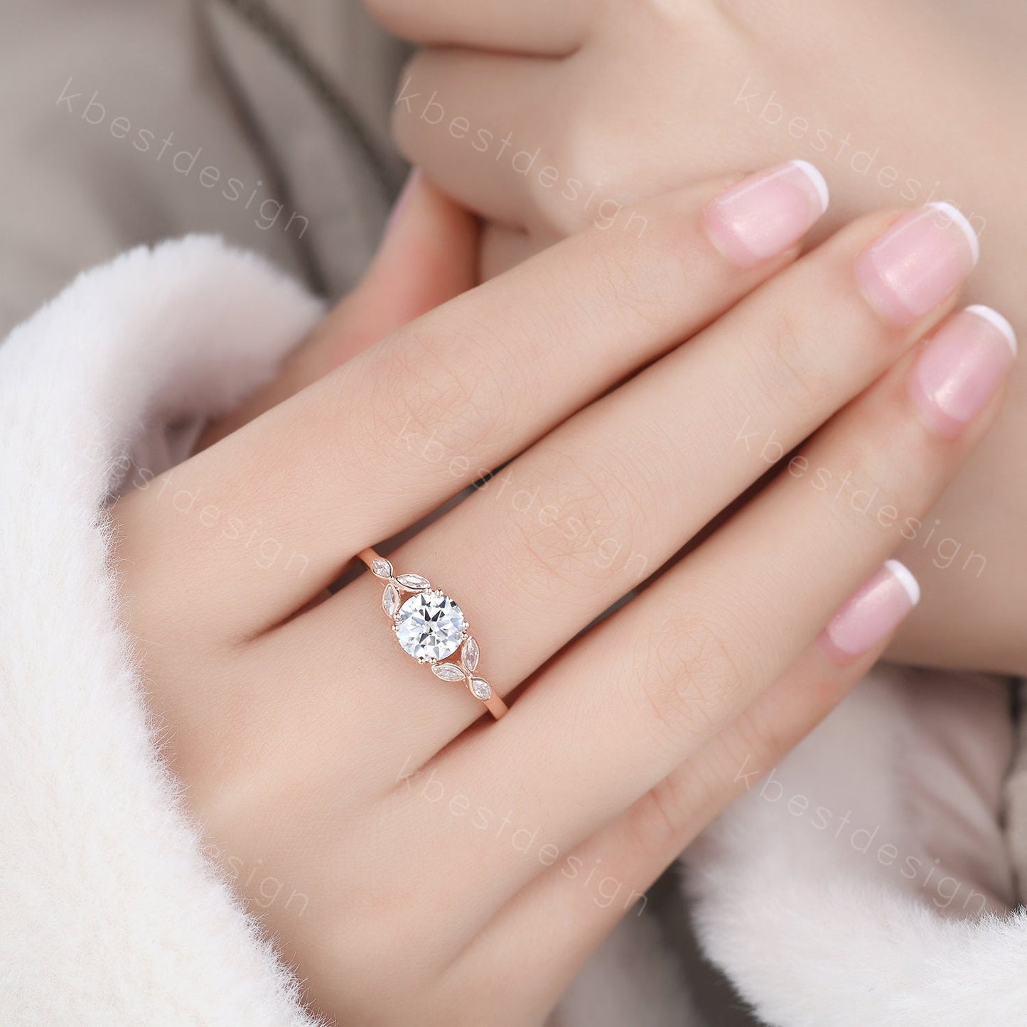 Moissanite engagement ring vintage Unique Marquise cut Moissanite Cluster ring Round cut engagement ring Rose Gold ring Bridal promise ring
