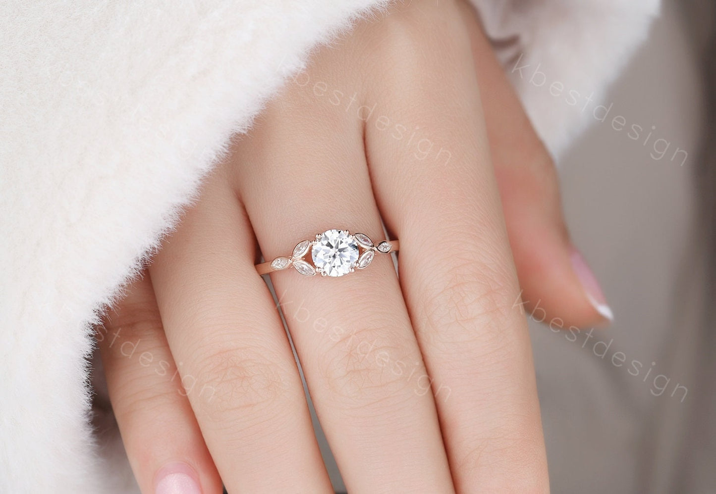 Moissanite engagement ring vintage Unique Marquise cut Moissanite Cluster ring Round cut engagement ring Rose Gold ring Bridal promise ring