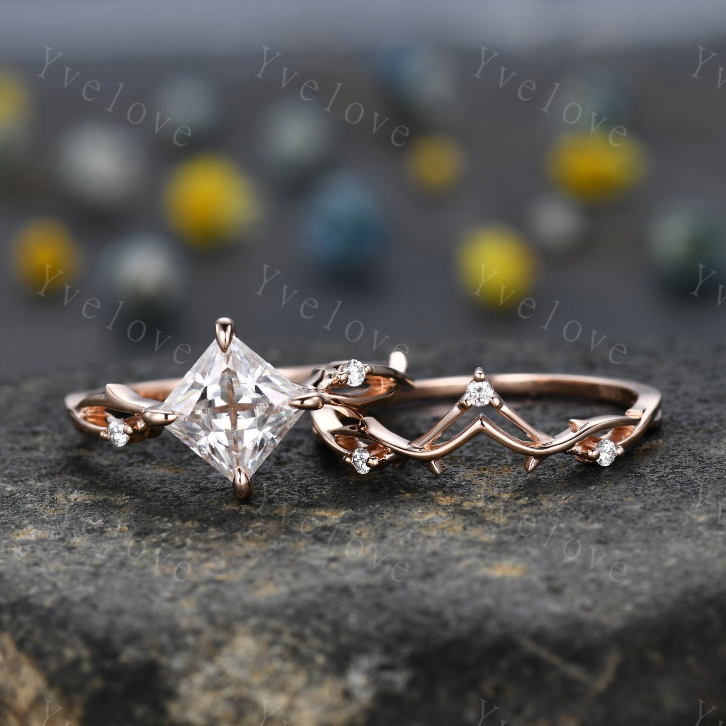 Vintage Princess Shaped Moissanite Engagement Ring,Twisted Ring,Leaf Vines Moissanite Bridal Ring,Branch Ring,Dainty Twig Diamond Ring Gift