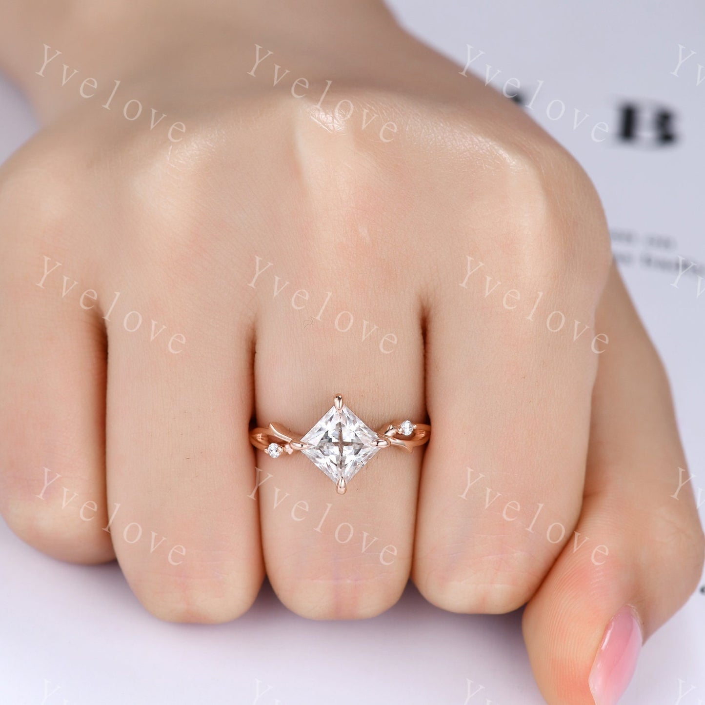 Vintage Princess Cut Moissanite Engagement Ring Set,Twisted Ring,Leaf Vines Moissanite Bridal Set,Branch Ring,Dainty Twig Diamond Ring Gift