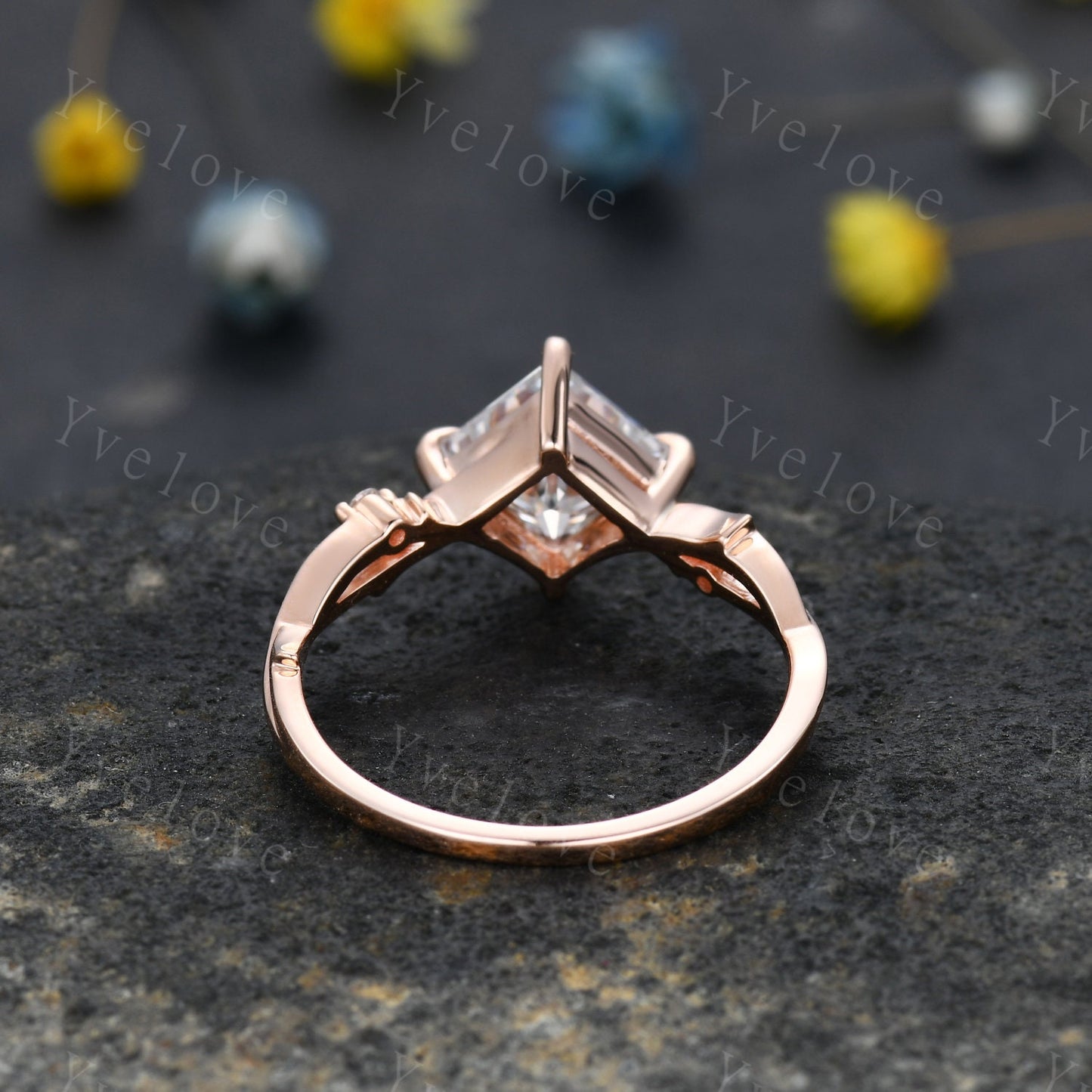 Vintage Princess Shaped Moissanite Engagement Ring,Twisted Ring,Leaf Vines Moissanite Bridal Ring,Branch Ring,Dainty Twig Diamond Ring Gift