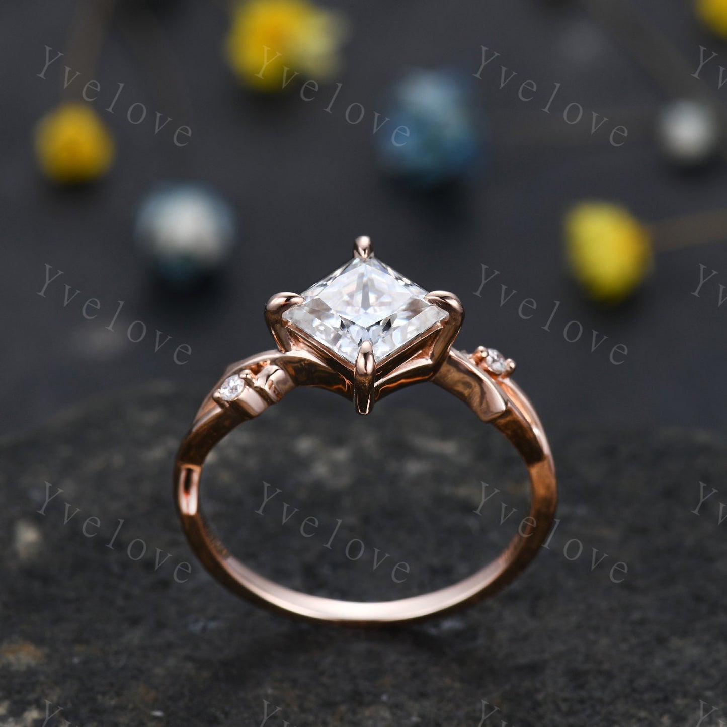 Vintage Princess Shaped Moissanite Engagement Ring,Twisted Ring,Leaf Vines Moissanite Bridal Ring,Branch Ring,Dainty Twig Diamond Ring Gift
