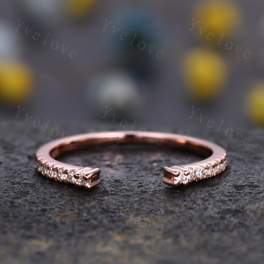Open diamond wedding band open gap ring 14k rose gold stacking ring natural diamond half eternity ring Anniversary Valentine's Day ring gift
