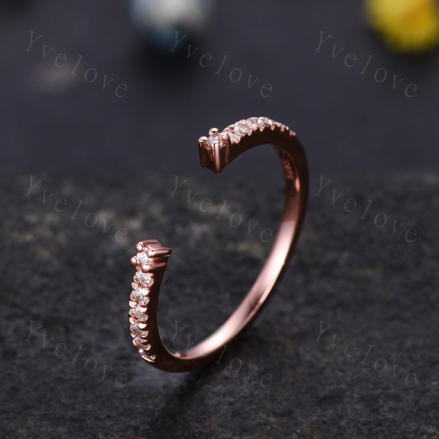 Open diamond wedding band open gap ring 14k rose gold stacking ring natural diamond half eternity ring Anniversary Valentine's Day ring gift