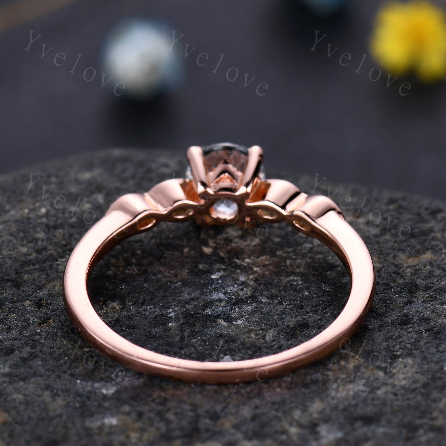Minimalist moss agate engagement ring,5mm round cut green agate ring,14k solid gold women art deco diamond wedding Stacking band bridal ring