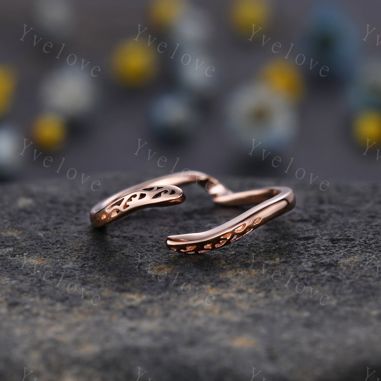 Vintage Moissanite Engagement Ring,Rose Gold Moissanite Wedding Set,Art Deco Unique Diamond Wedding Ring,Antique Bridal Set Curve Open Band