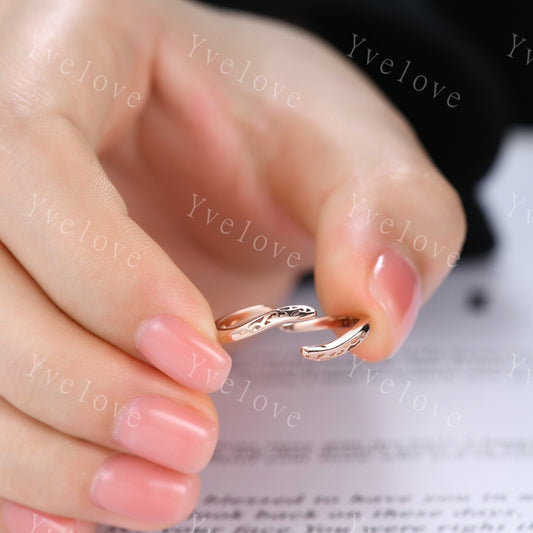 Art Deco Plain Gold Band Open Gap Band 10k/14k/18k Gold Stacking Matching Wedding Band Bridal Promise Ring Anniversary Gift Rings For Her