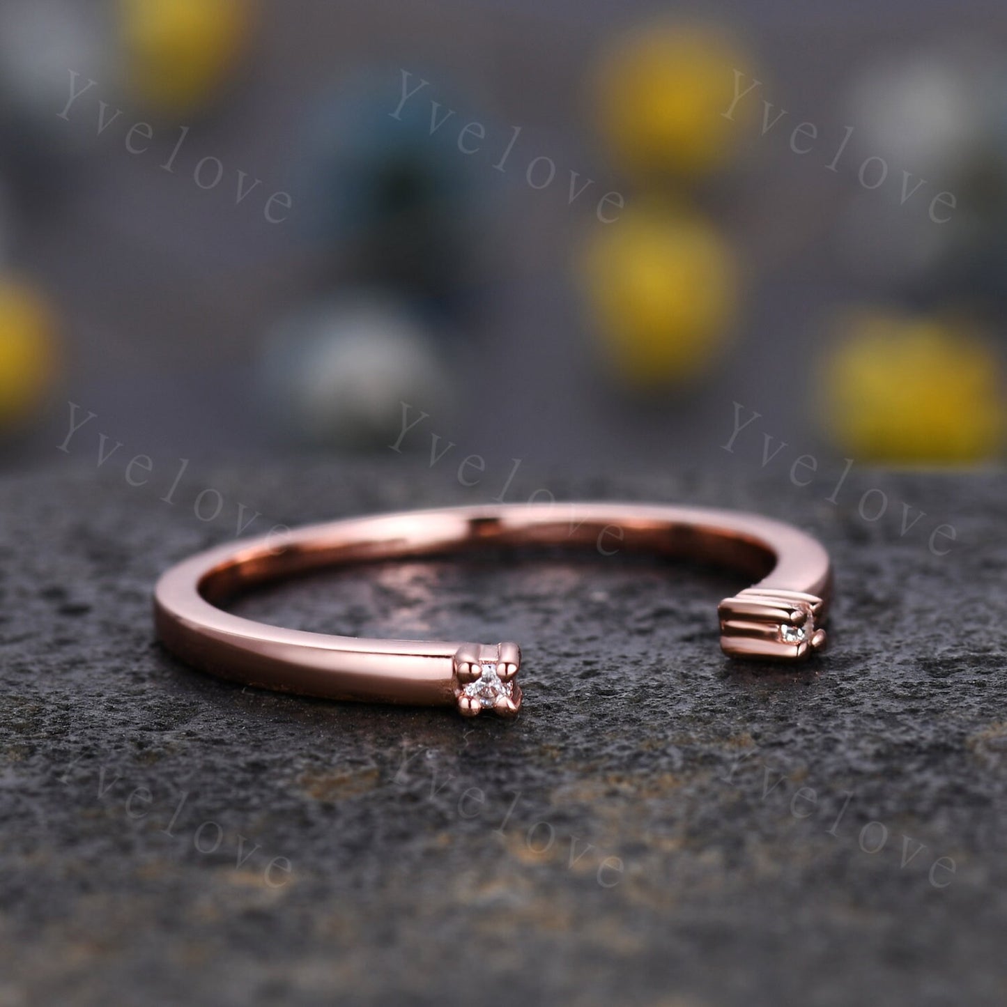 Open Gap diamond wedding band open ring 14k rose gold stacking ring natural diamond stacking matching band Anniversary promise ring gift