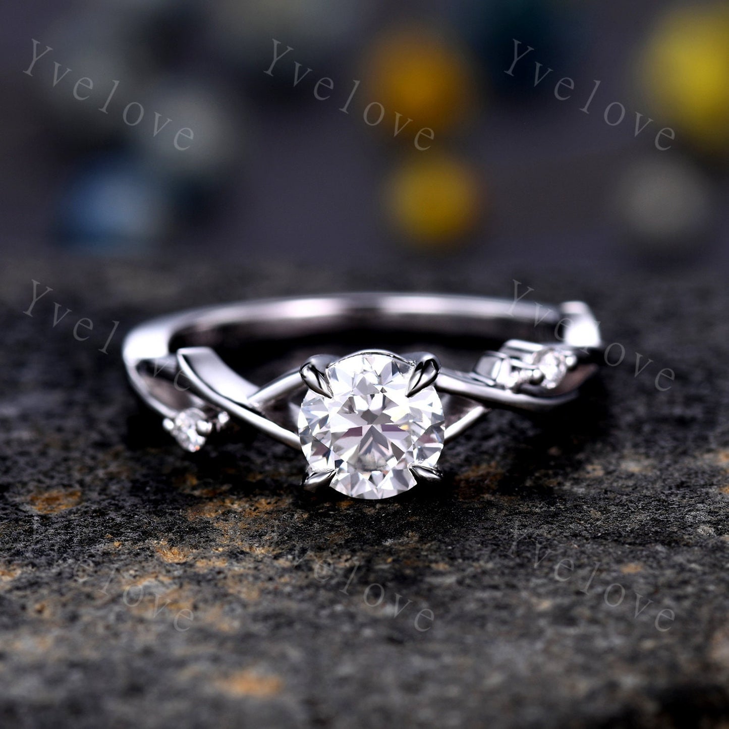 1.2ct Vintage Moissanite Engagement Ring,Twisted Ring,Leaf and Vines Moissanite Bridal Set,Branch Ring,Danity Twig Diamond Ring,Rose gold