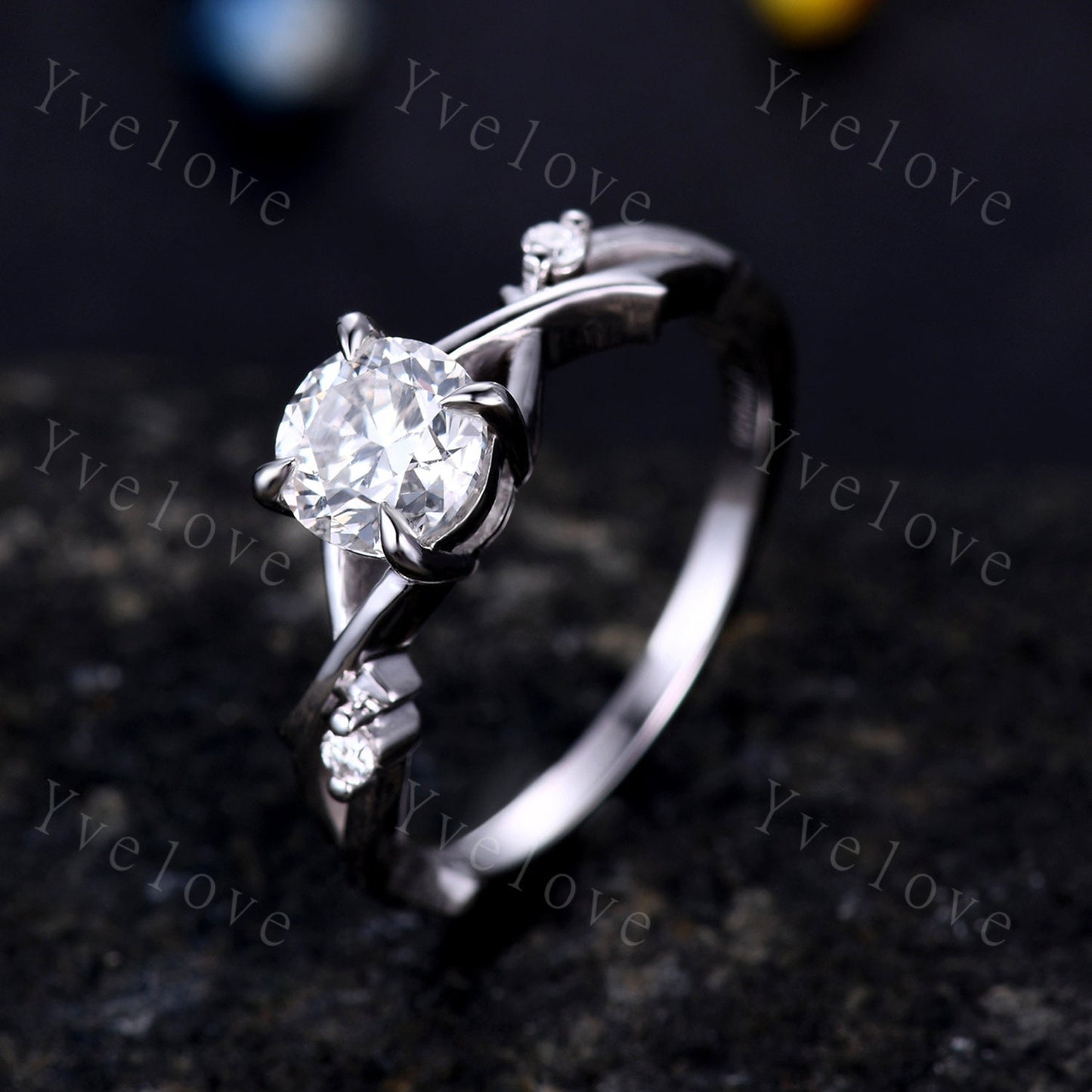 1.2ct Vintage Moissanite Engagement Ring,Twisted Ring,Leaf and Vines Moissanite Bridal Set,Branch Ring,Danity Twig Diamond Ring,Rose gold