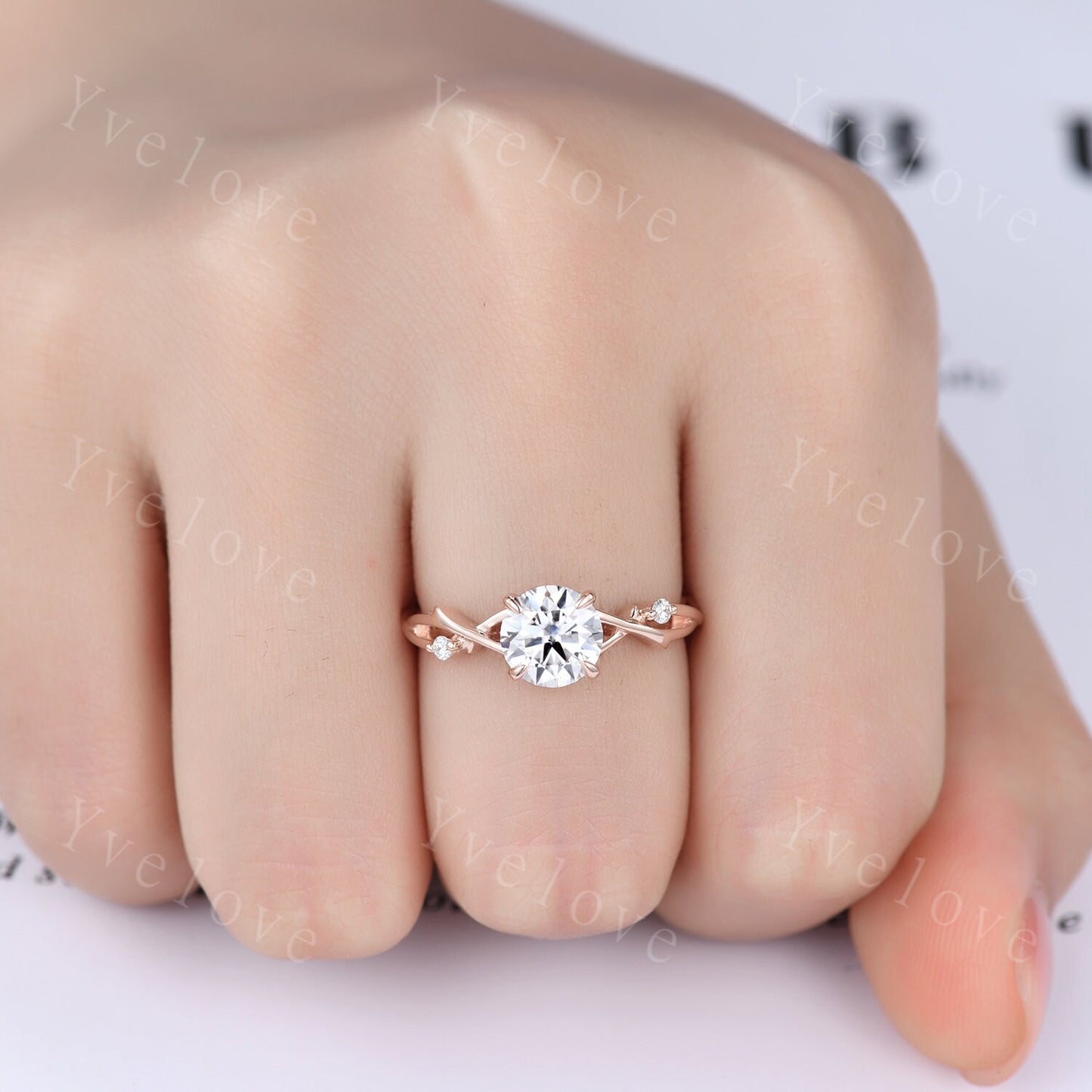 1.2ct Vintage Moissanite Engagement Ring,Twisted Ring,Leaf and Vines Moissanite Bridal Set,Branch Ring,Danity Twig Diamond Ring,Rose gold