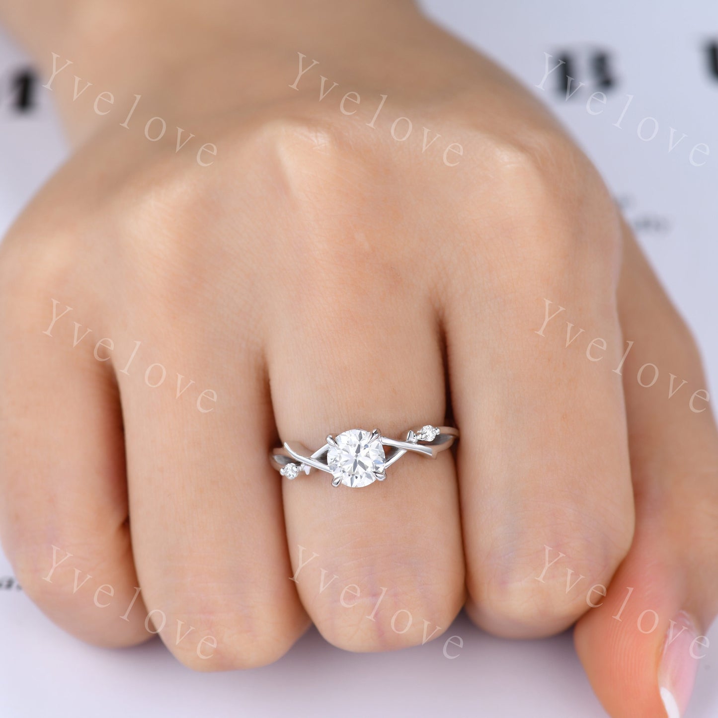 1.2ct Vintage Moissanite Engagement Ring,Twisted Ring,Leaf and Vines Moissanite Bridal Set,Branch Ring,Danity Twig Diamond Ring,Rose gold