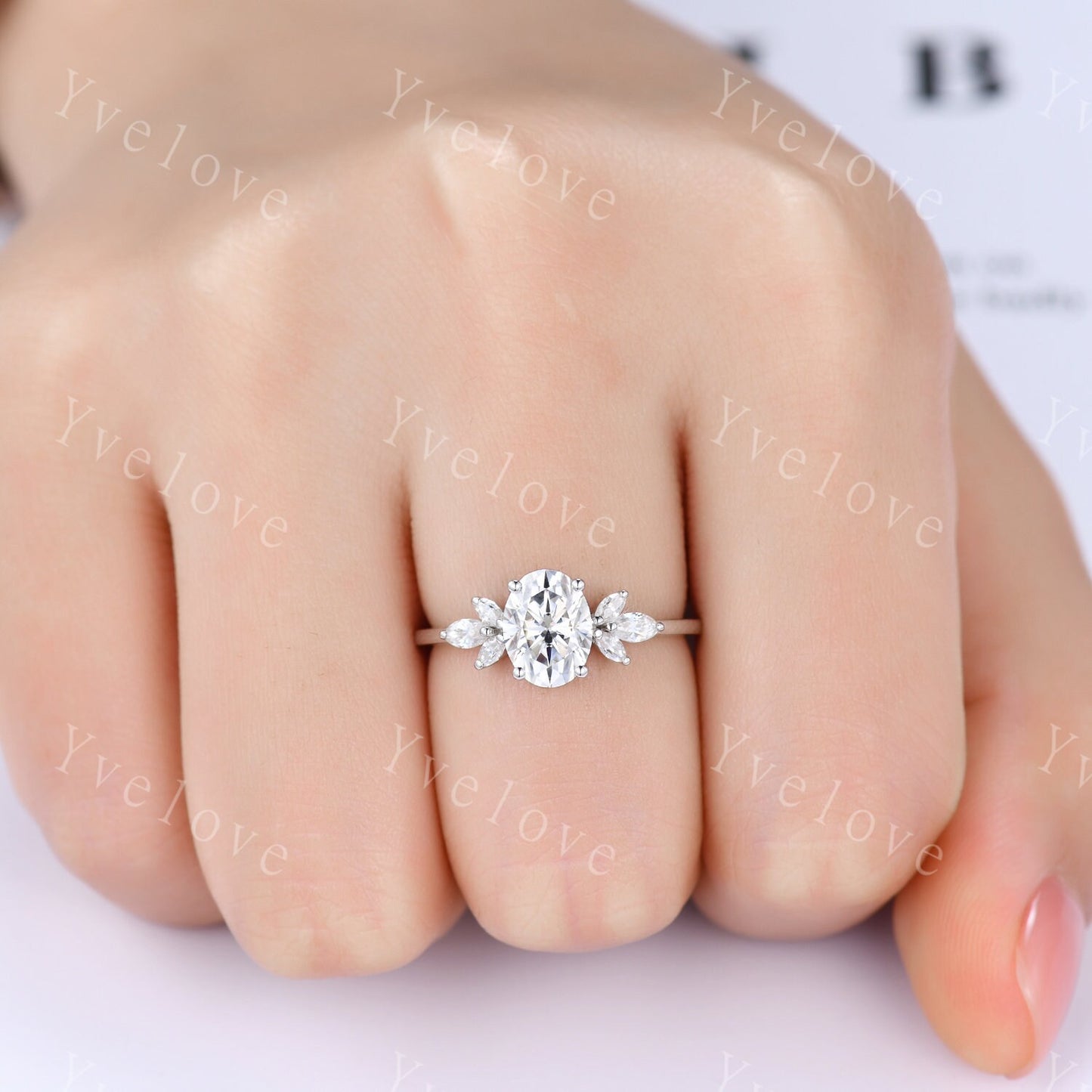 Vintage Moissanite Wedding Ring Oval Moissanite Engagement Ring Unique Marquise cut Women Moissanite Stacking Matching Band Silver Ring Gift