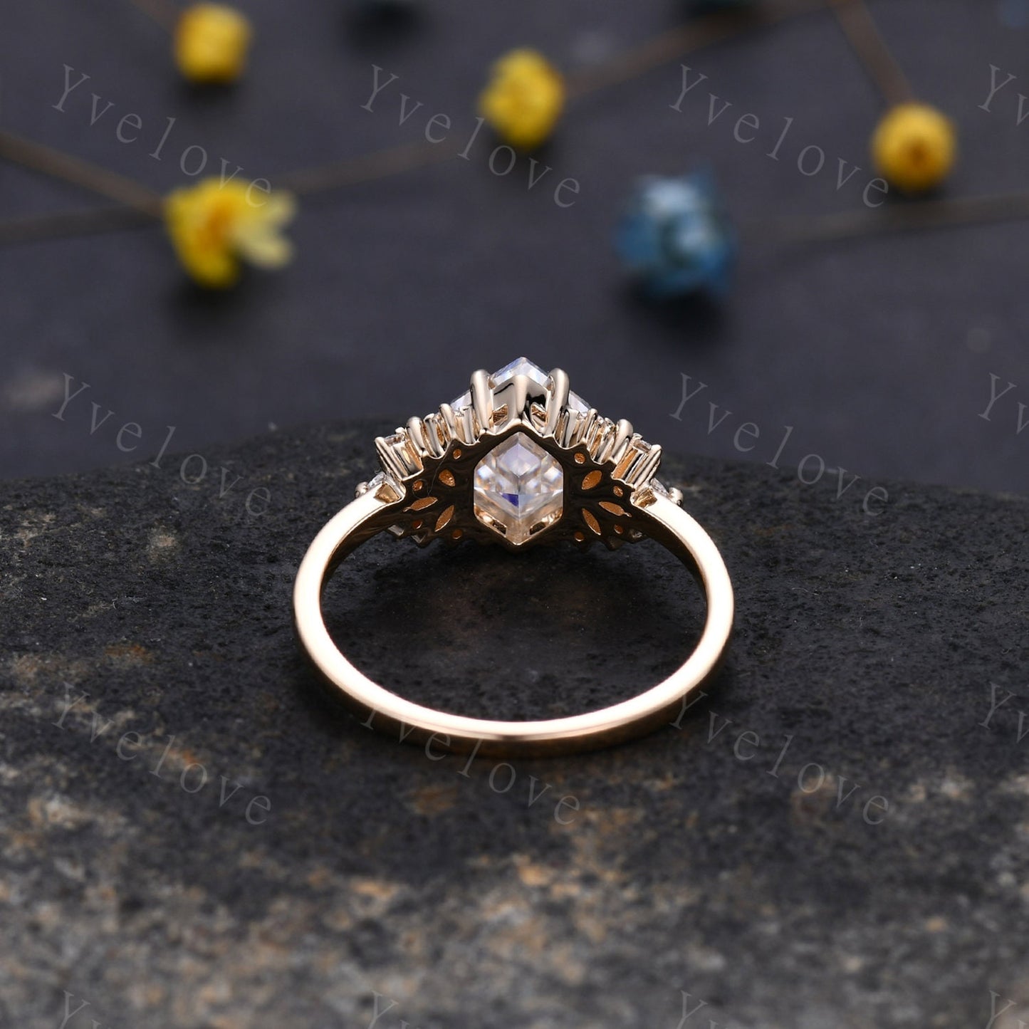 Vintage Hexagon Moissanite engagement ring,Unique Marquise Moissanite Ring,Cluster Ring,Silver Ring,Women Bridal Wedding Gift,Statement Ring