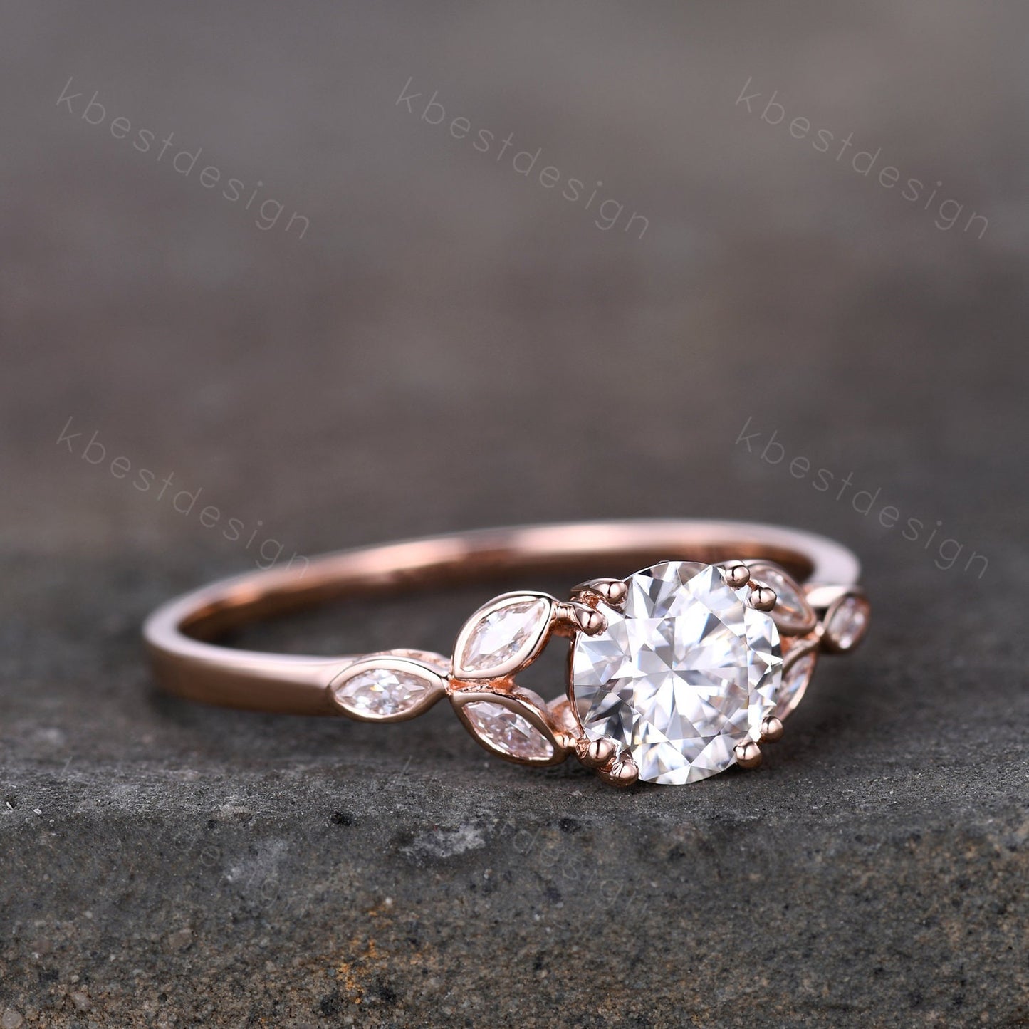 Moissanite engagement ring vintage Unique Marquise cut Moissanite Cluster ring Round cut engagement ring Rose Gold ring Bridal promise ring